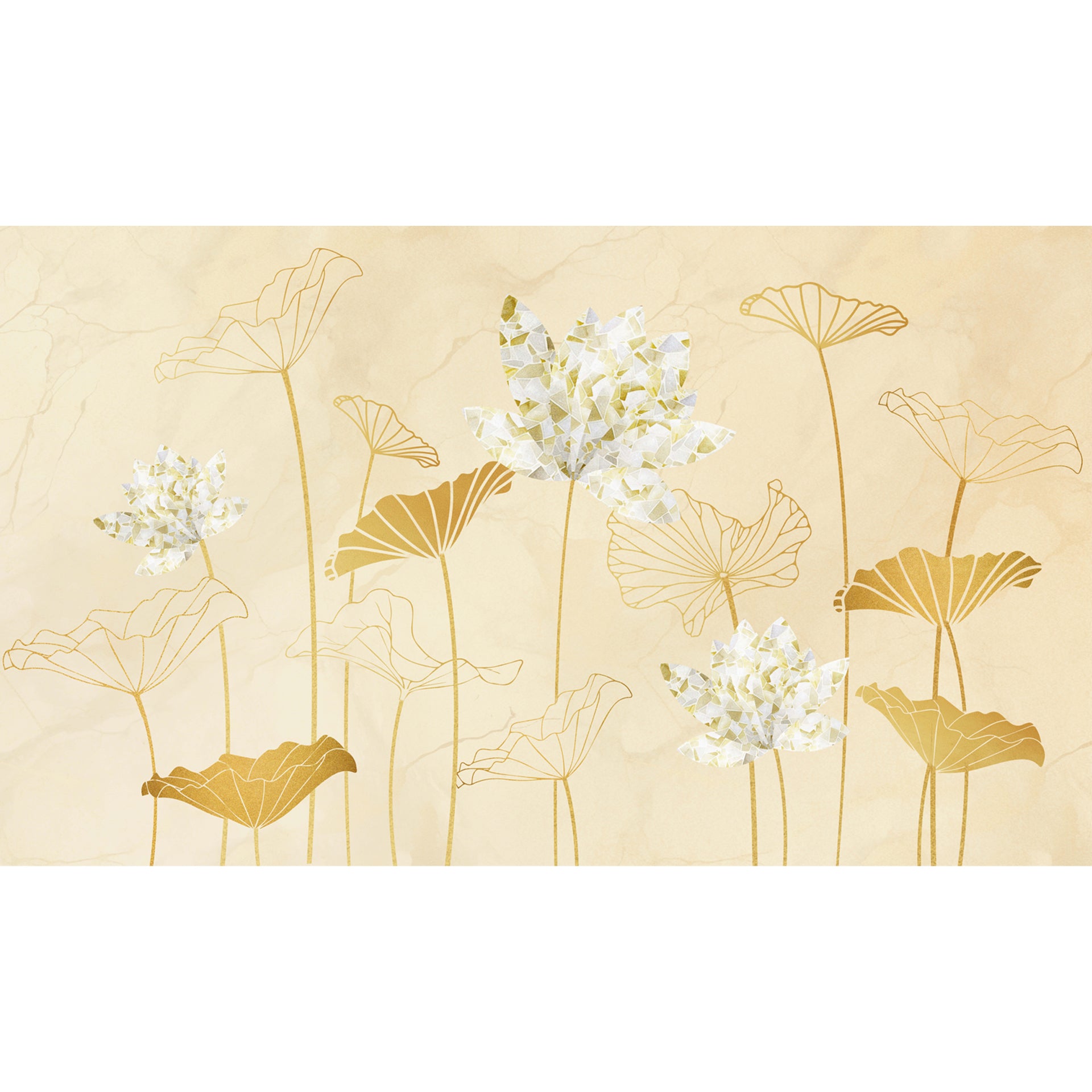 Botanical Elegance: Abstract Gold Floral Wallpaper For Modern Walls