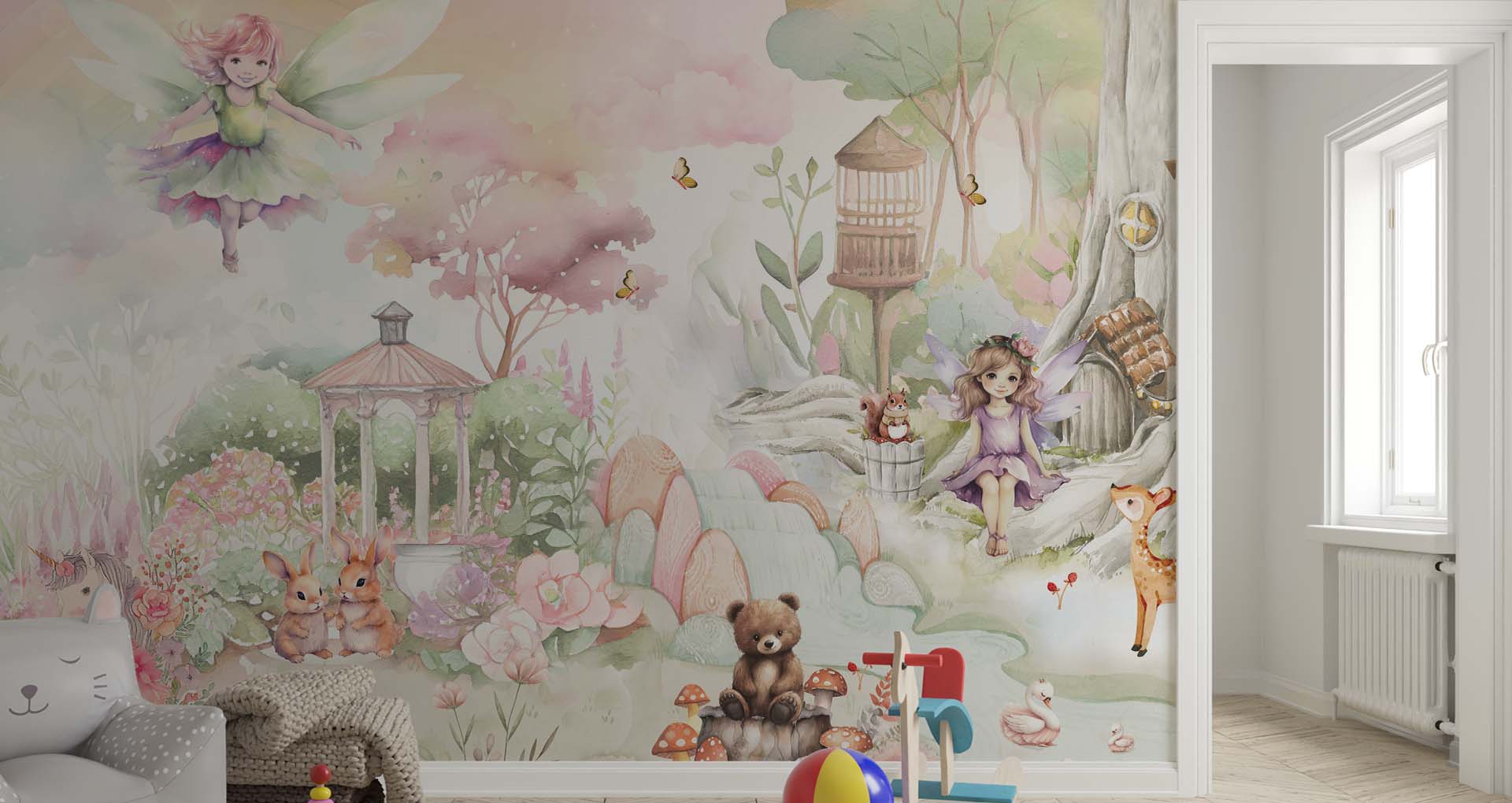 Magical Fairy Garden Wallpaper with Forest Creatures