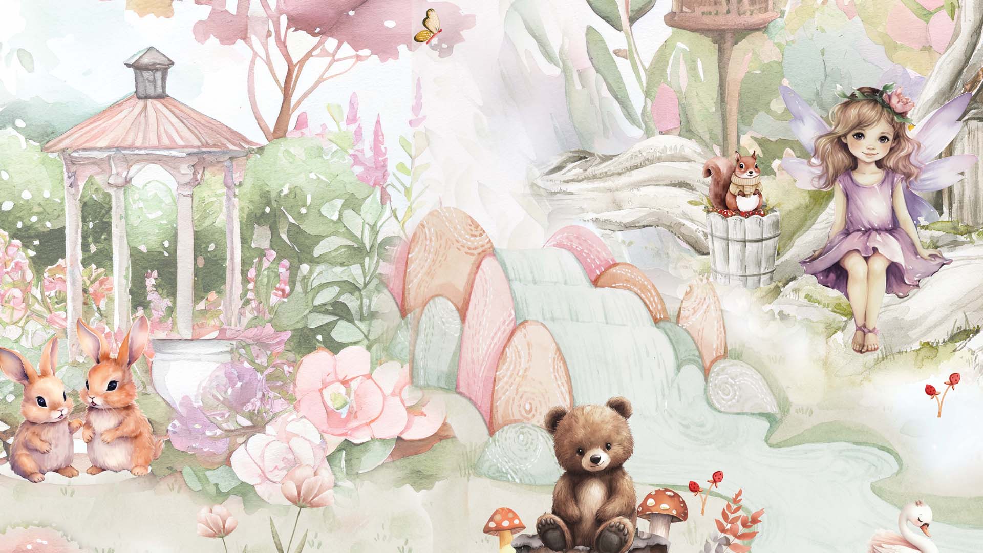 Magical Fairy Garden Wallpaper with Forest Creatures