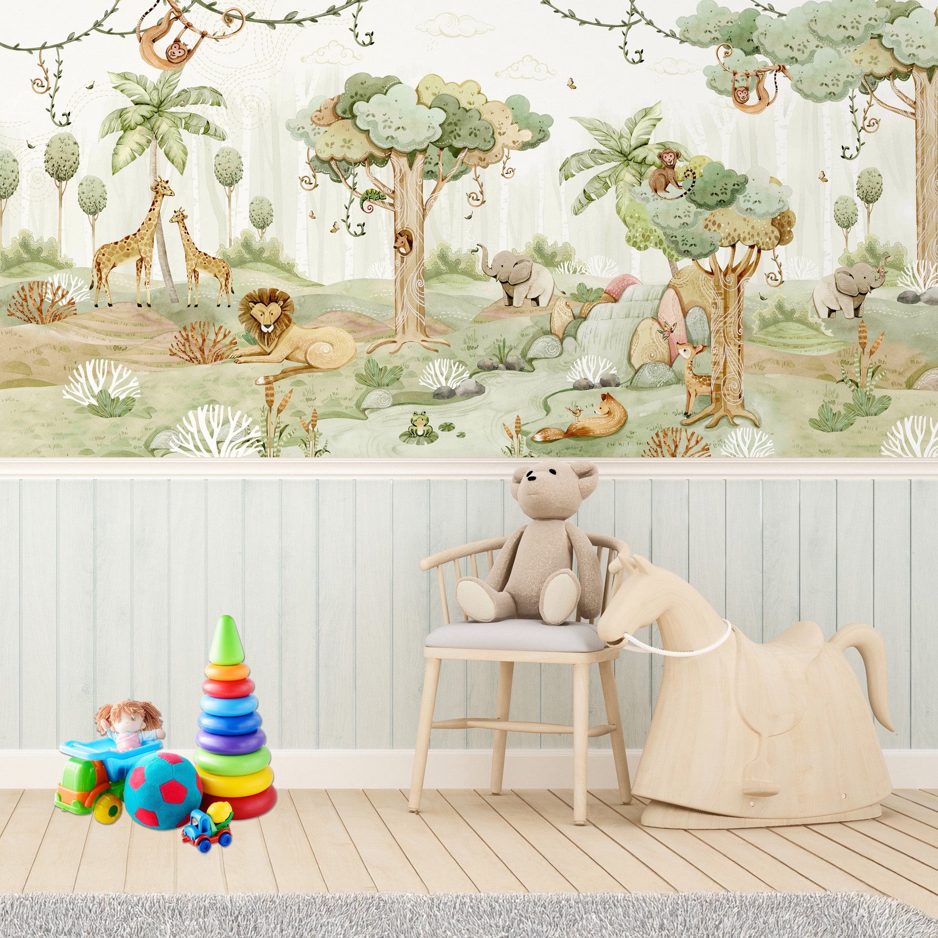 Whimsicalcal Jungle Scene With Playful Animals in Watercolor
