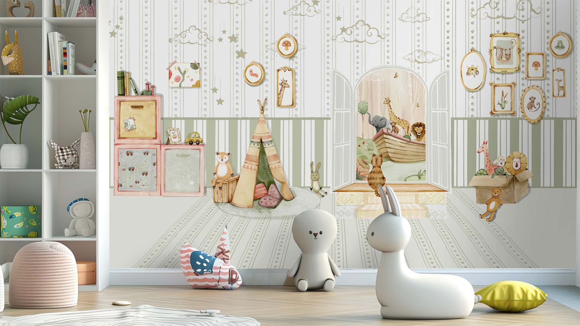 Charming Children's Nursery with Animal-Themed Decor and Playful Details