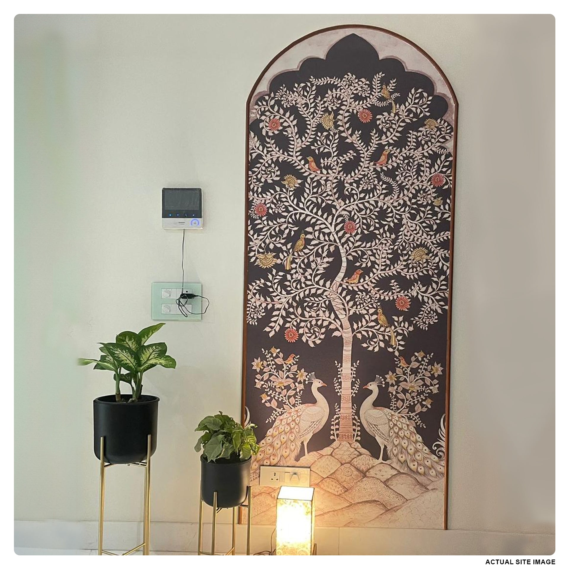 Tree of Harmony-Artistic Depiction of Tree with Birds and Peacocks in Ornate Style