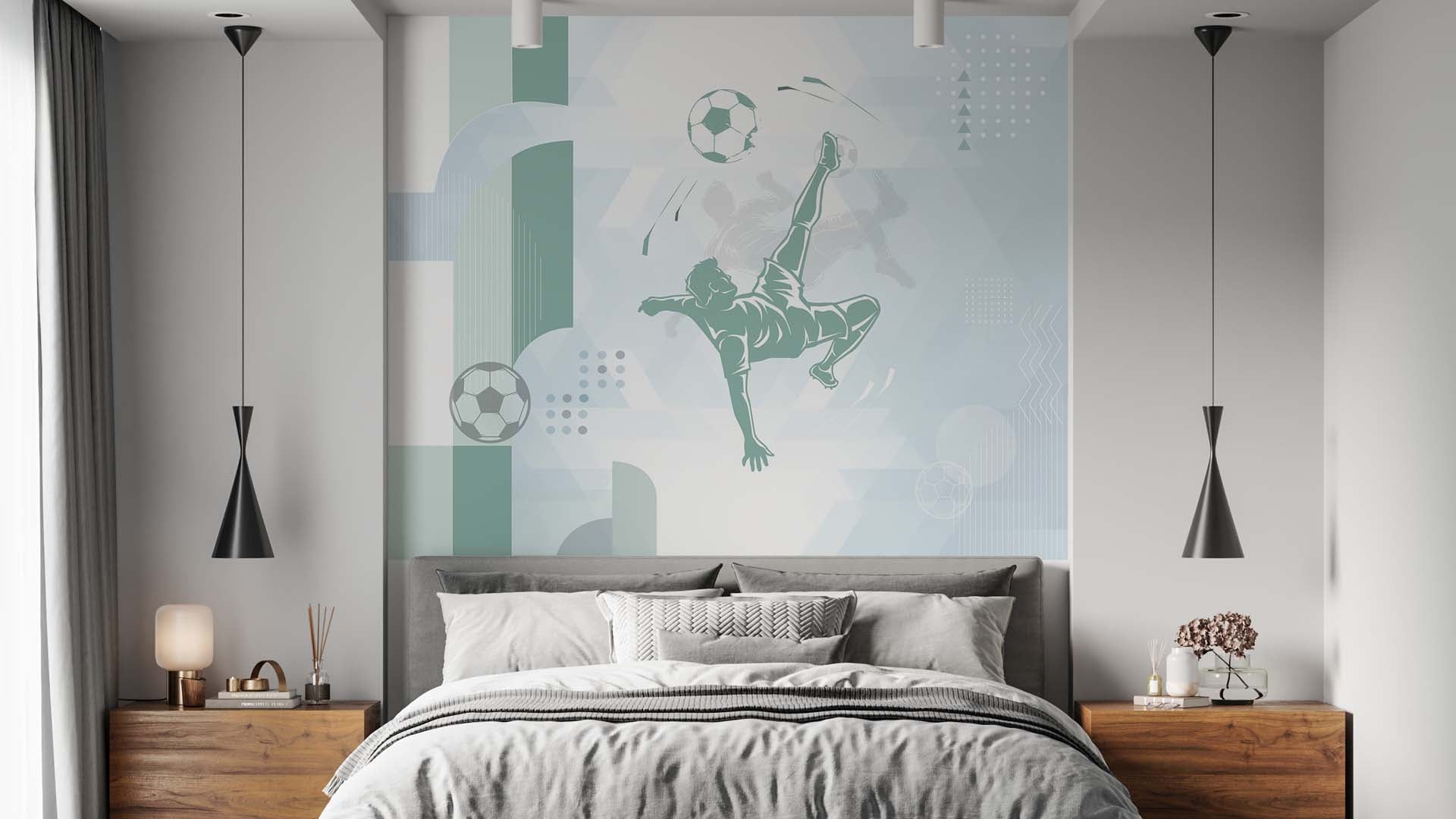 Dynamic Abstract Illustration of Soccer Player Performing Bicycle Kick