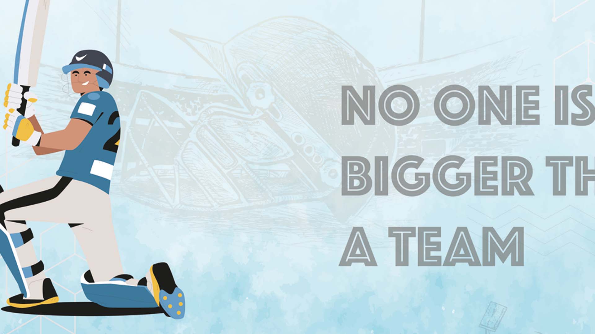 Inspirational Cricket Player Illustration with Teamwork Quote on Background