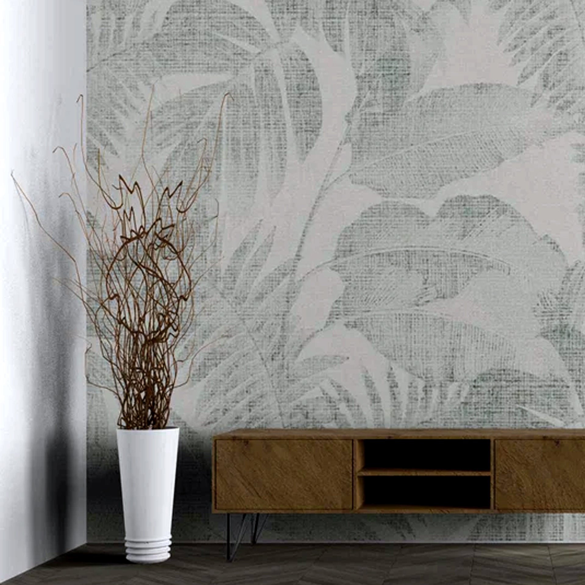 Elegant Tropical: Leaf Pattern On Textured Fabric Background