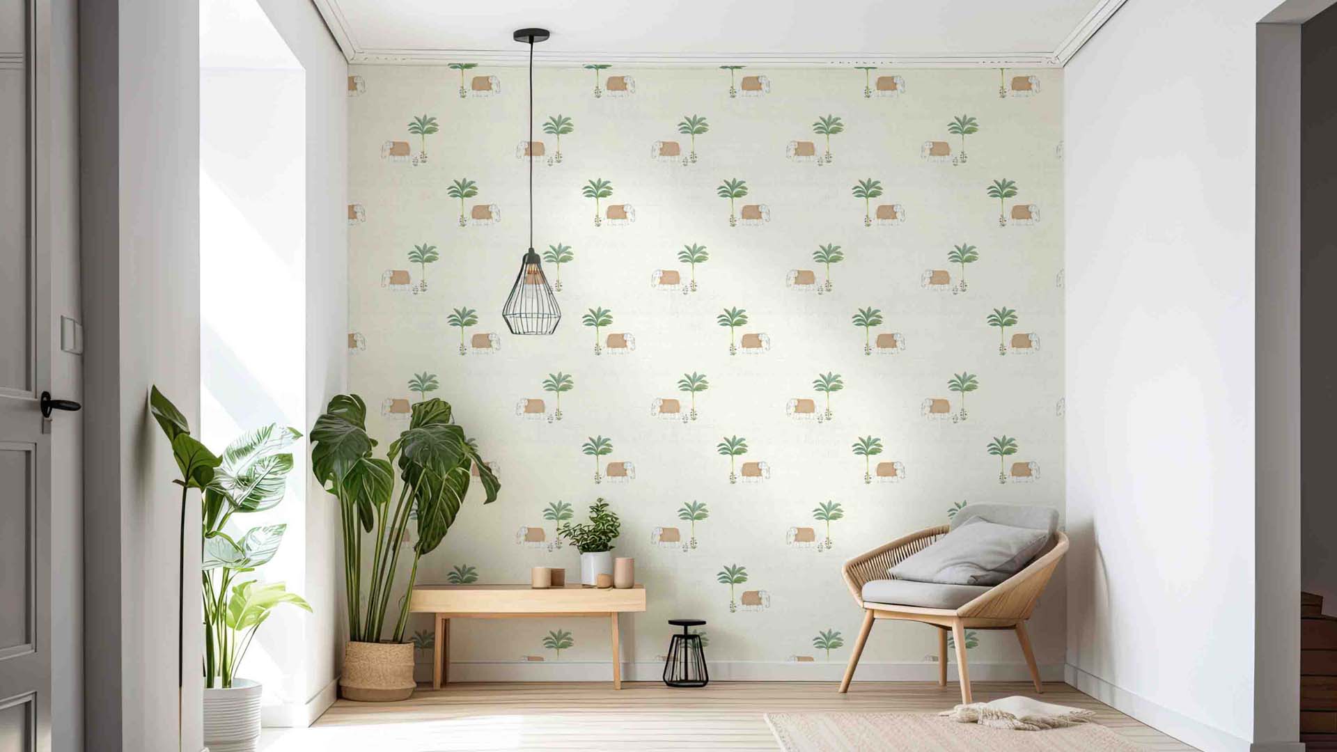 Trunk Tales: Tropical Inspired Wallpaper with Elephant Patterns