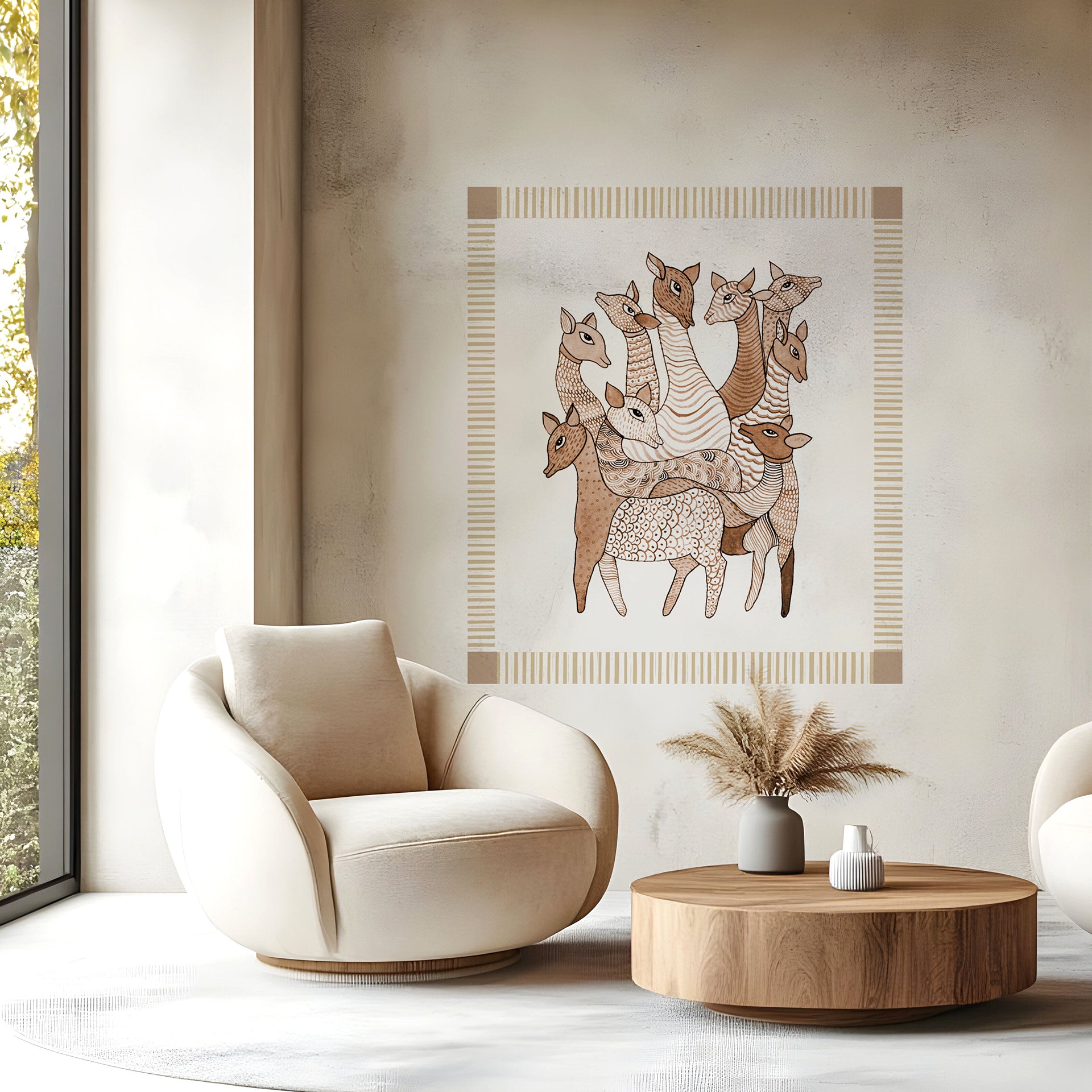 Deers gond art wallpaper mural