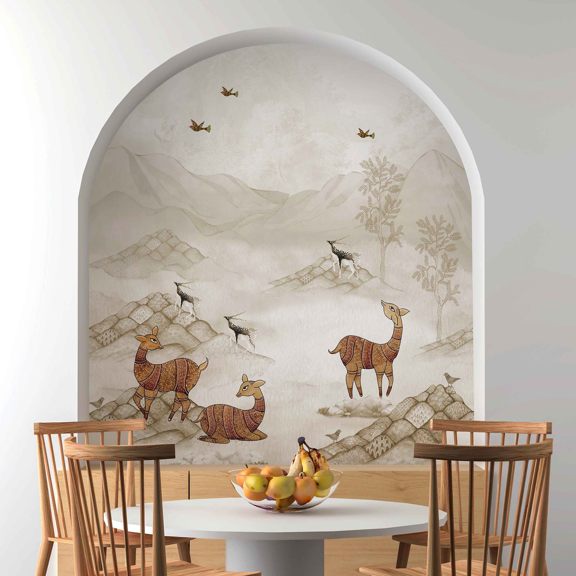 Quiet Meadow-Artistic Depiction of Llamas in a Scenic Mountainous Terrain