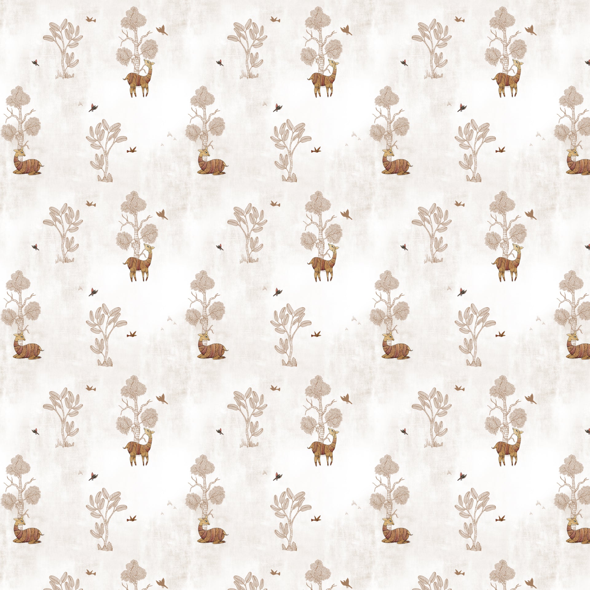 Whimsical Forest Scene With Deer and Birds