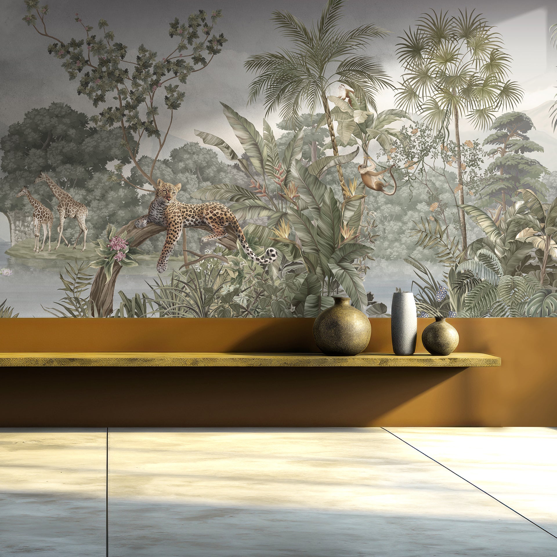Tropical Forest Landscape With Exotic Animals and Greenery