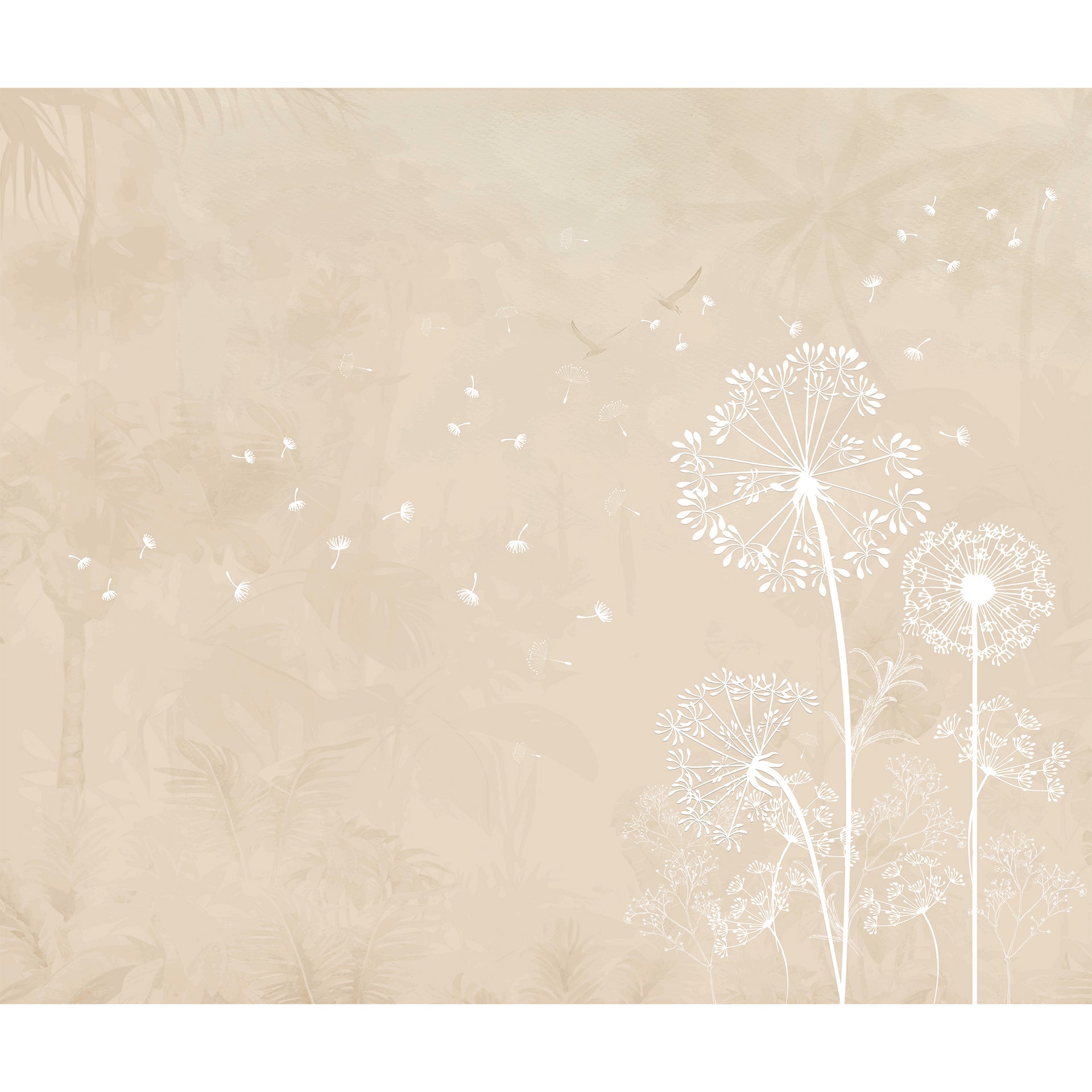 Delicate Dandelions: White Silhouettes on a Soft Beige Minimalist Background