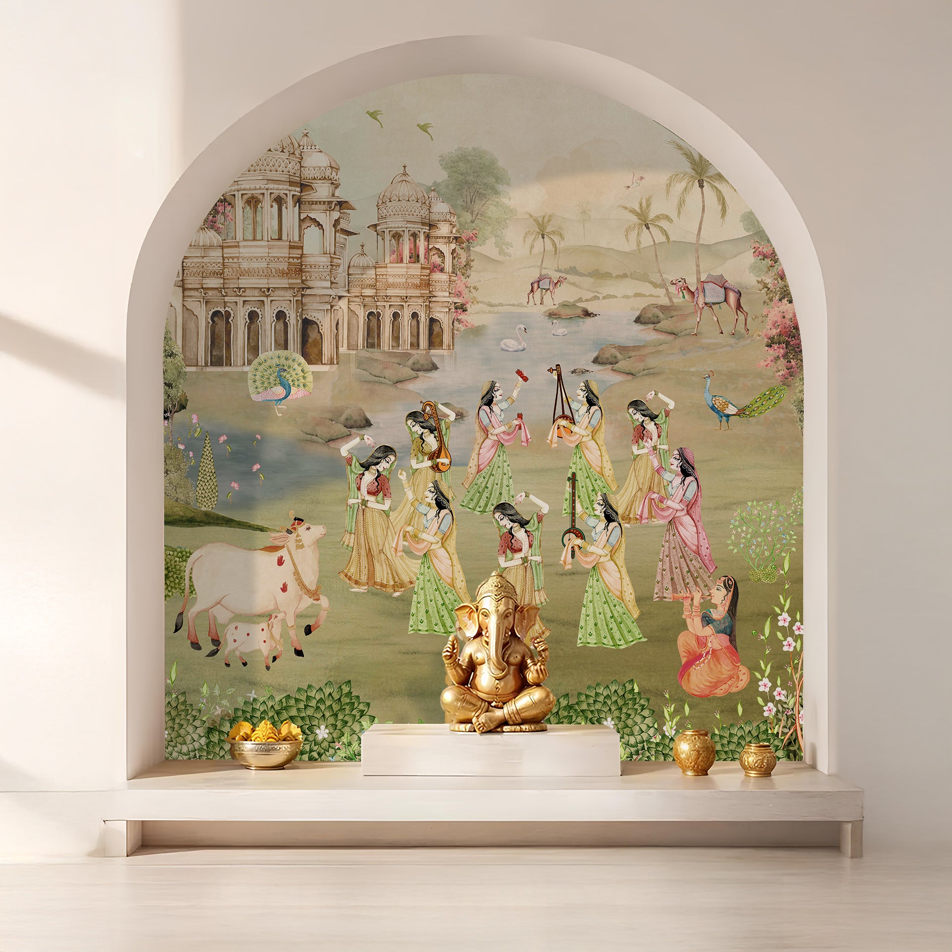 Musical Pichwai: Beautiful Pichwai with Gopis, Musical Instruments, in Vrindavan
