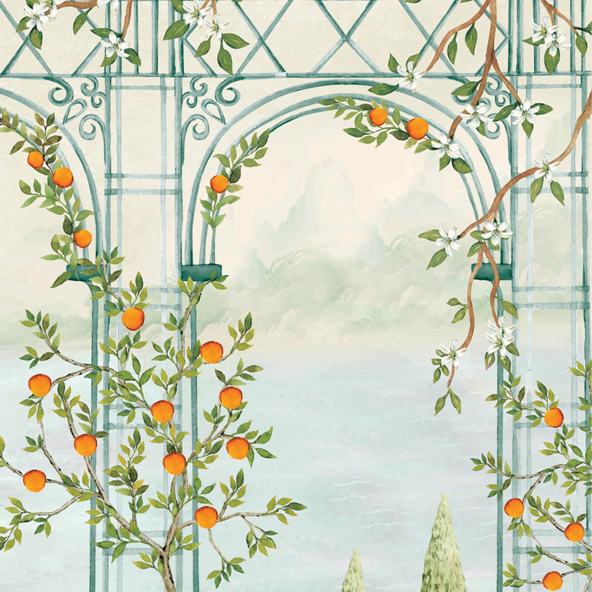 Archway in Bloom: An arched English fence structure with natural beauty