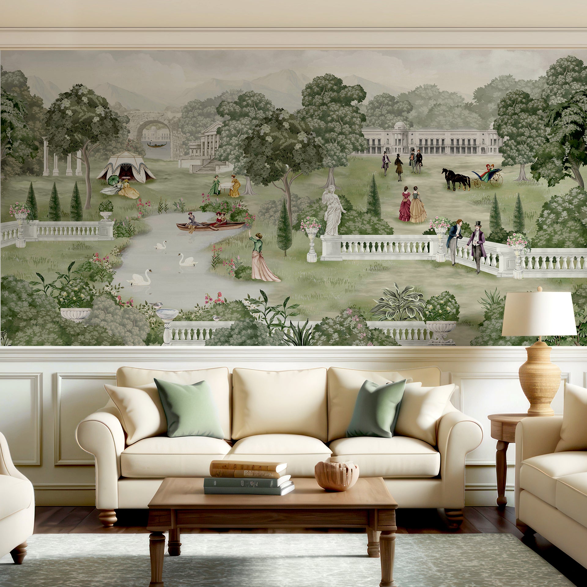 Summer Palace: A nostalgic glimpse of elegant figures wandering through sunlit palace
