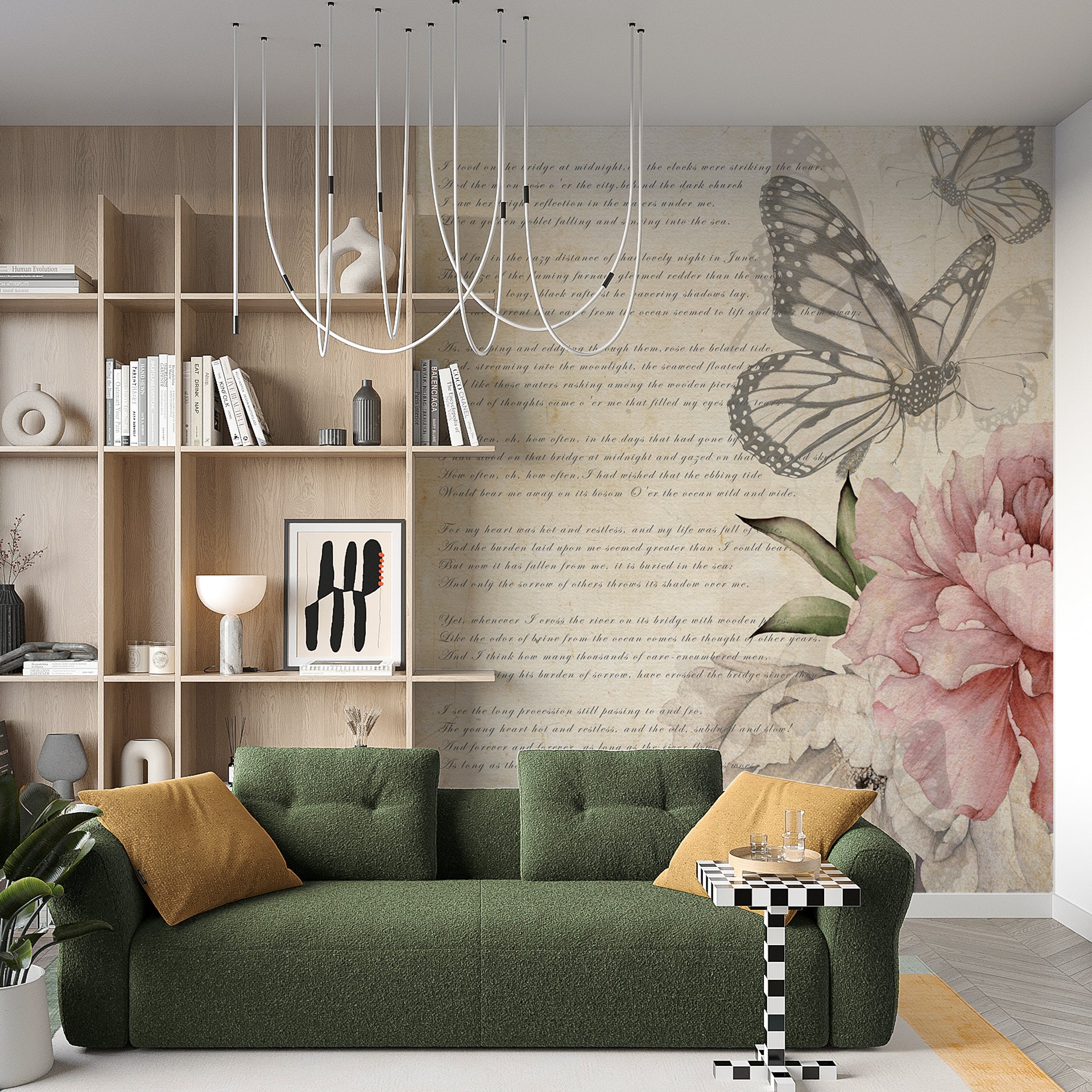 A Gentle Note:A soft, vintage composition combining delicate butterflies, blooming peonies,
and handwritten poetry.