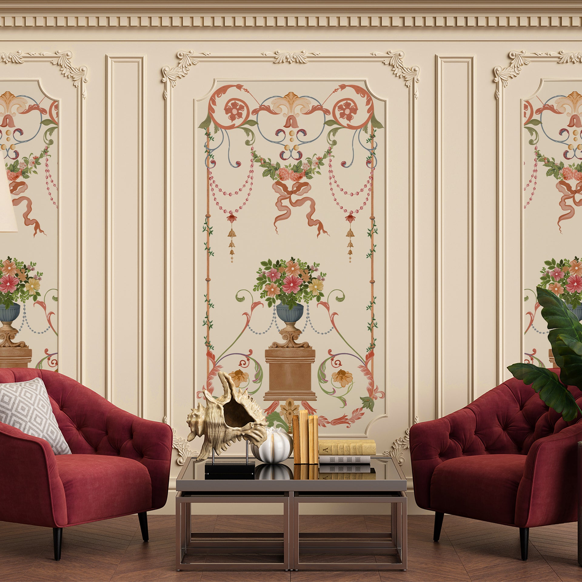 Baroque Botanica: Elegant Floral Baroque Motif With Detailed Designs and Ornamental Elements