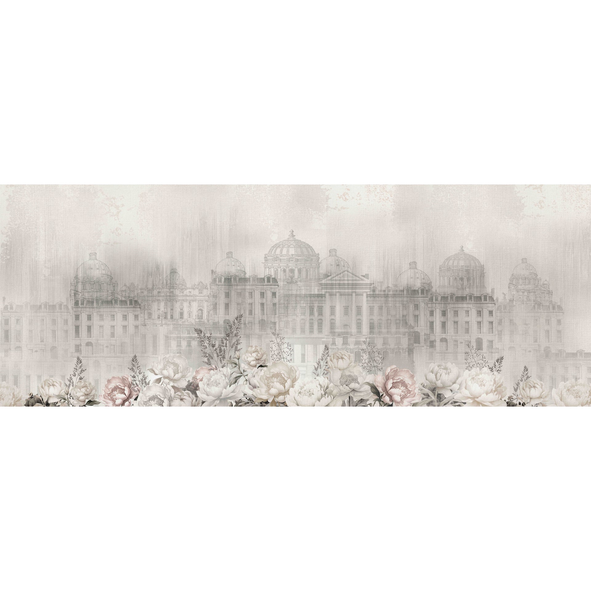Faded Facades: Elegant Architectural Facade with Floral Accents in Vintage Tones