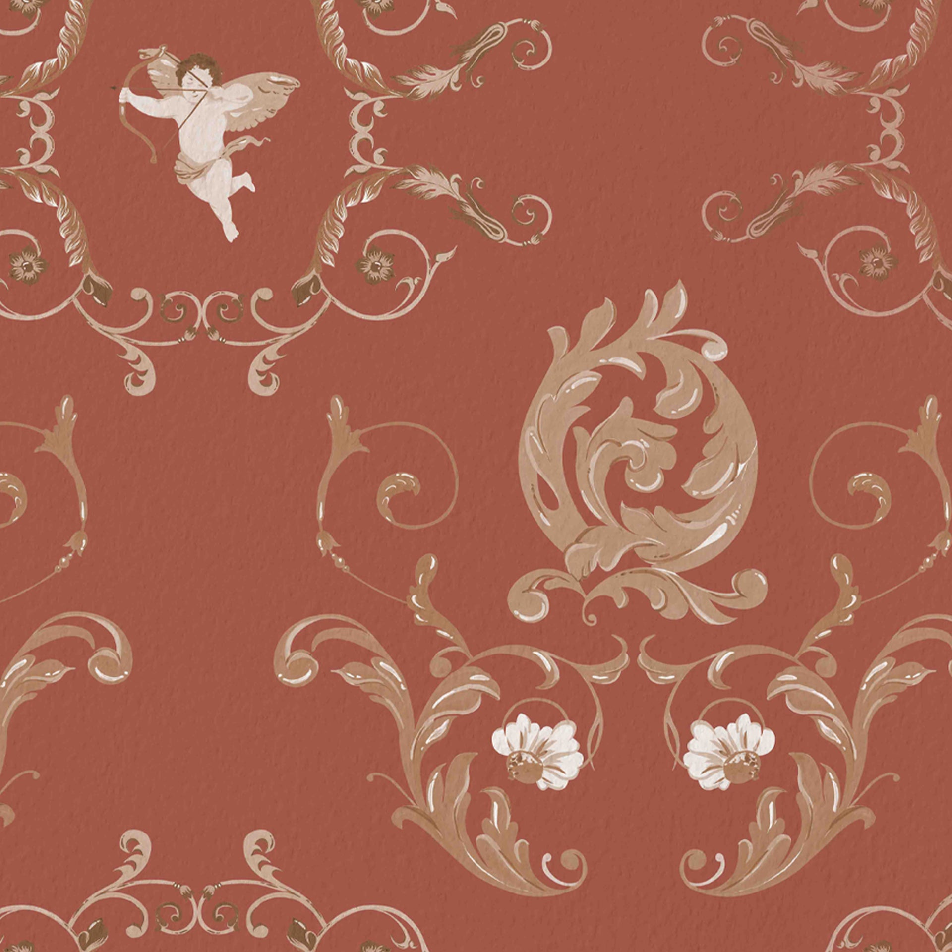 Rosette & Wings: Elegant Architectural Facade with Floral Accents in Vintage Tones