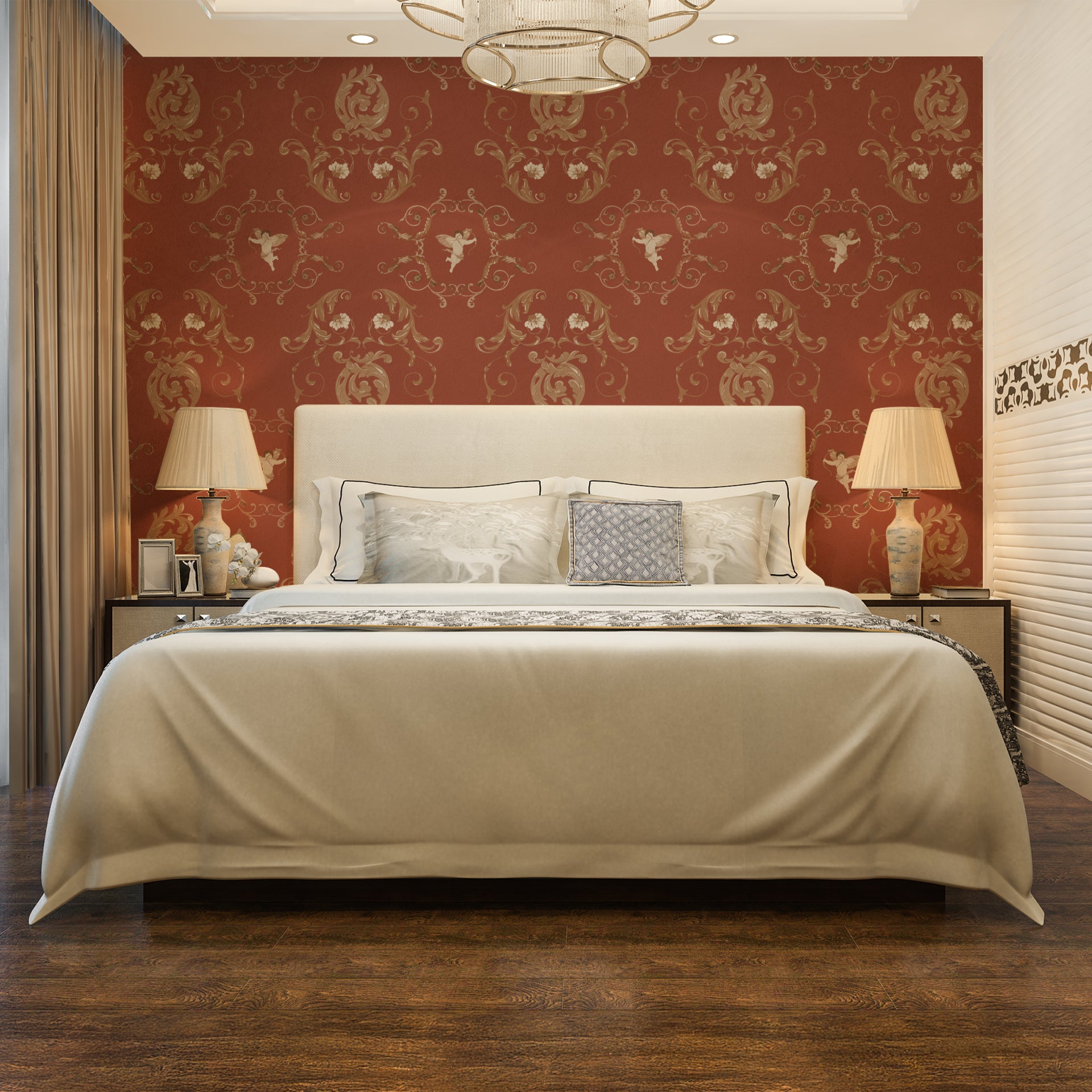 Rosette & Wings: Elegant Architectural Facade with Floral Accents in Vintage Tones
