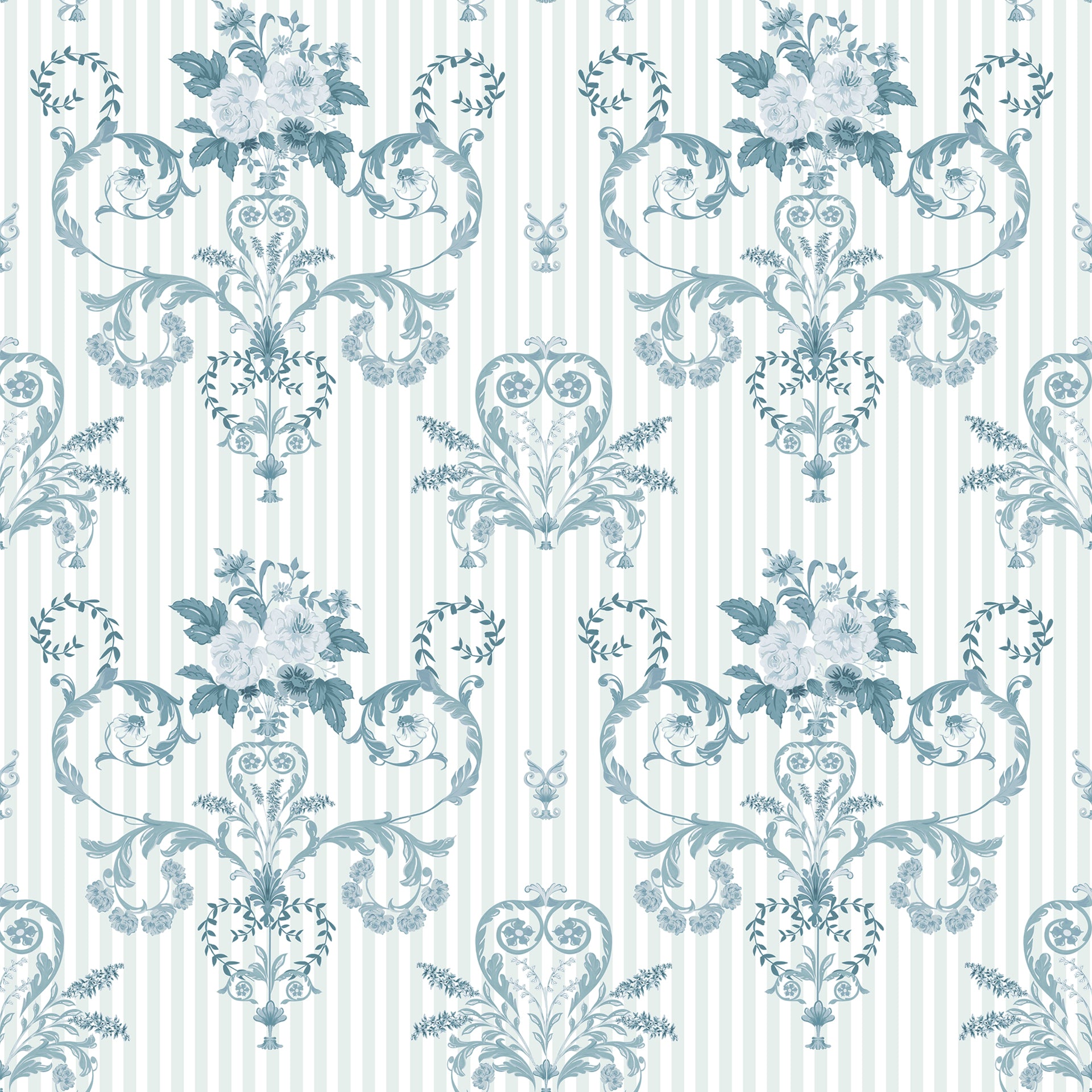 Indigo Lace: Ornate blue detailing dances over soft stripes, blending structure
with calm elegance
