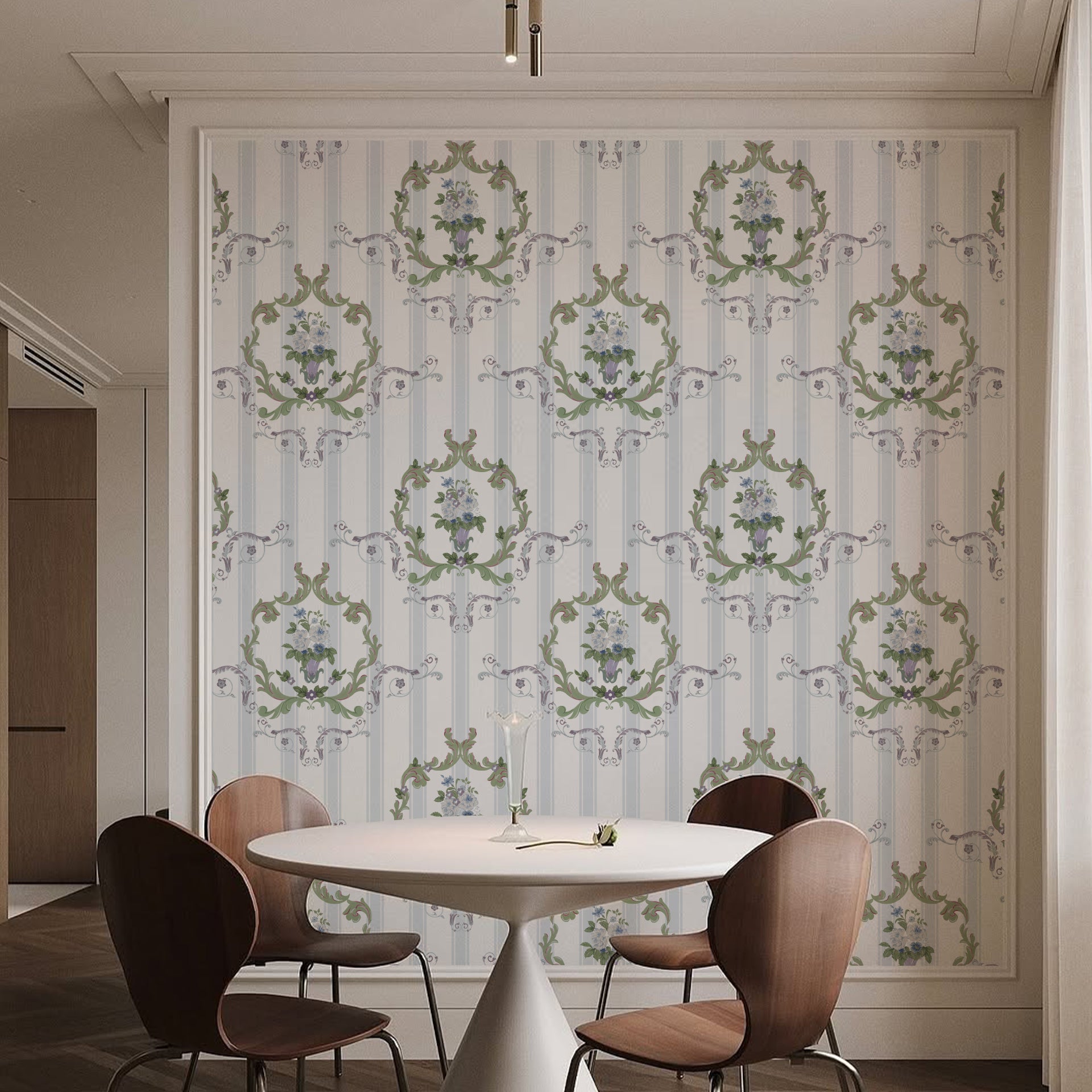 Lace & Lines: A blend of ornate scrollwork and soft vertical lines evokes timeless European charm