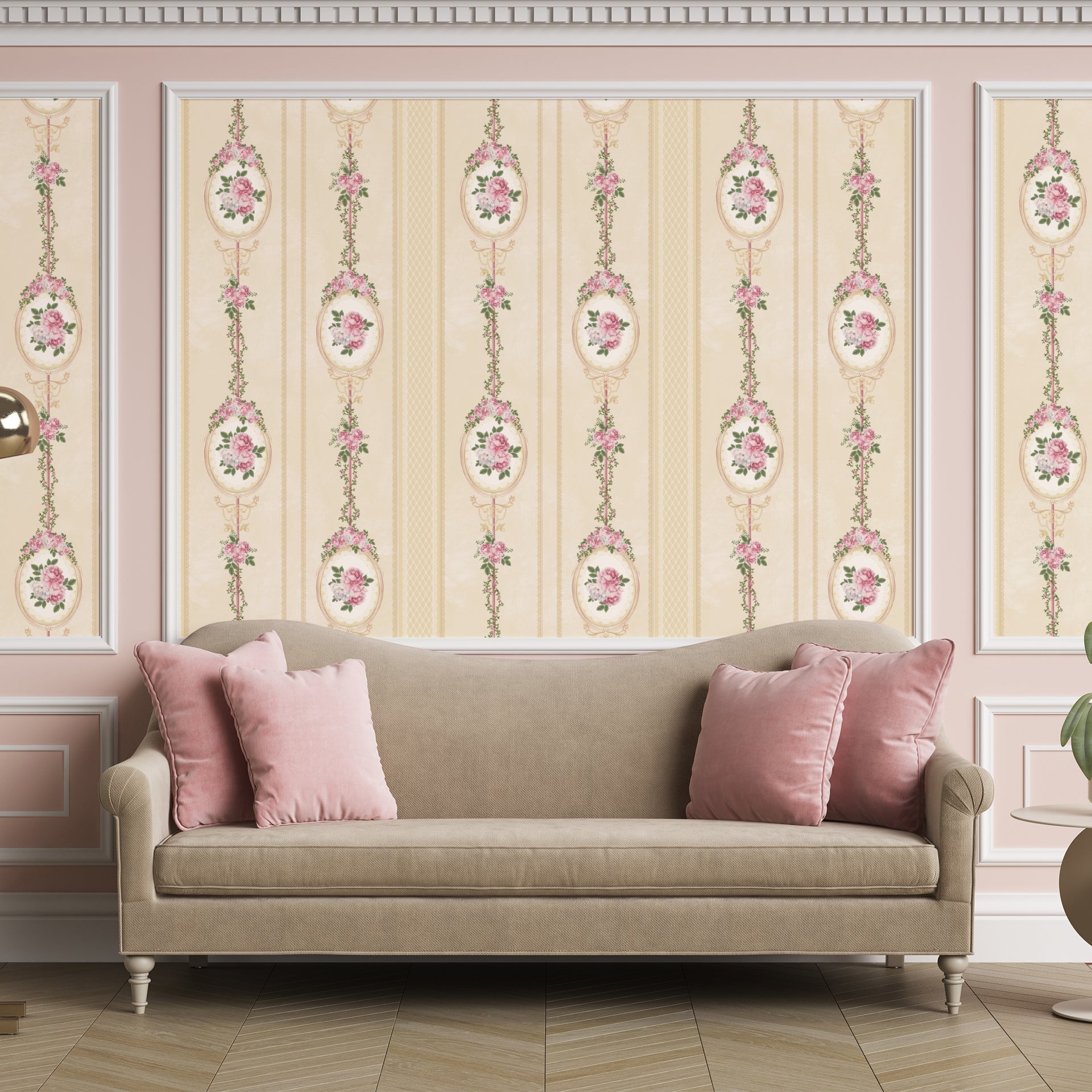 The Dainty Lane: Seamless Vintage Floral Wallpaper Pattern with Elegant Pink Rose Motifs