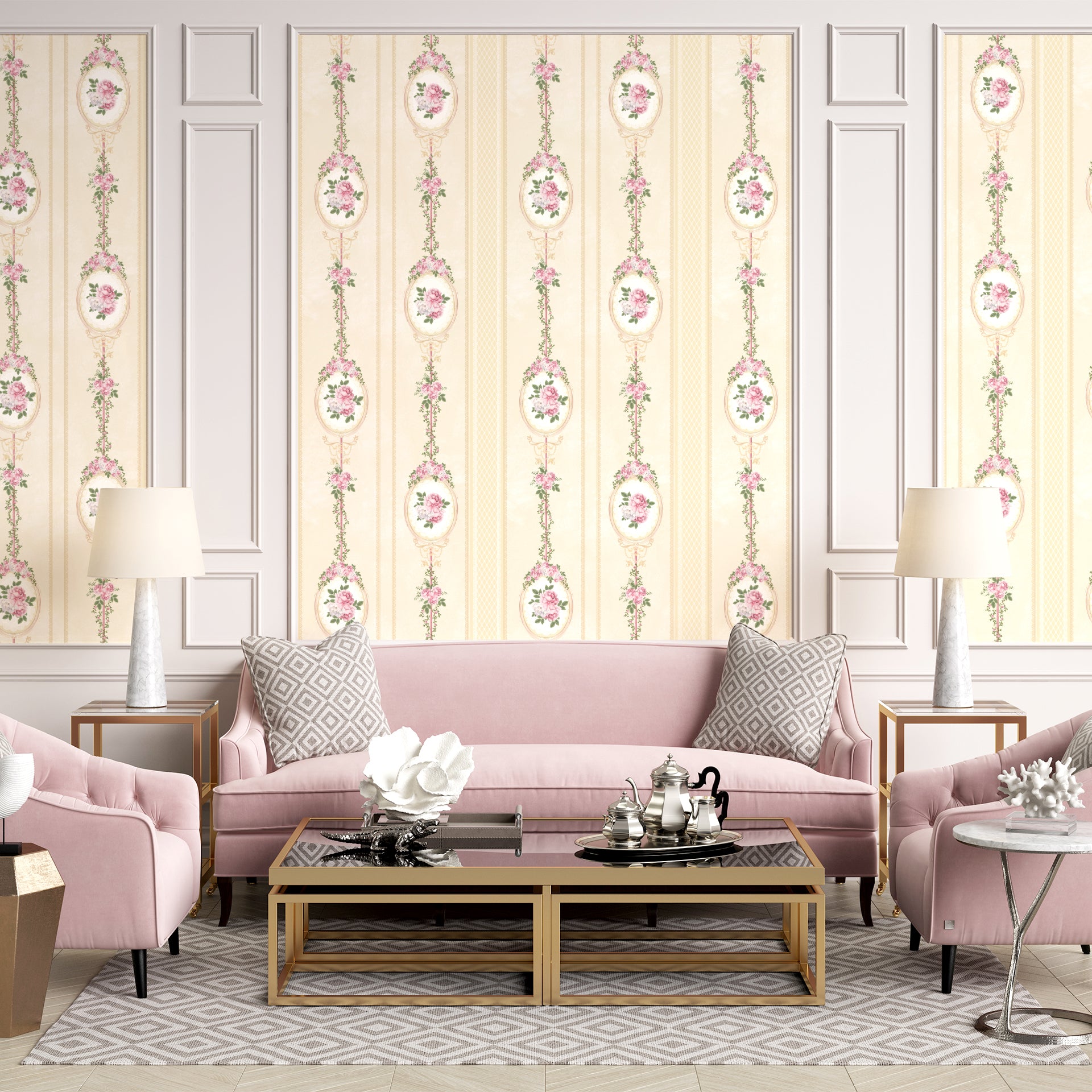 The Dainty Lane: Seamless Vintage Floral Wallpaper Pattern with Elegant Pink Rose Motifs