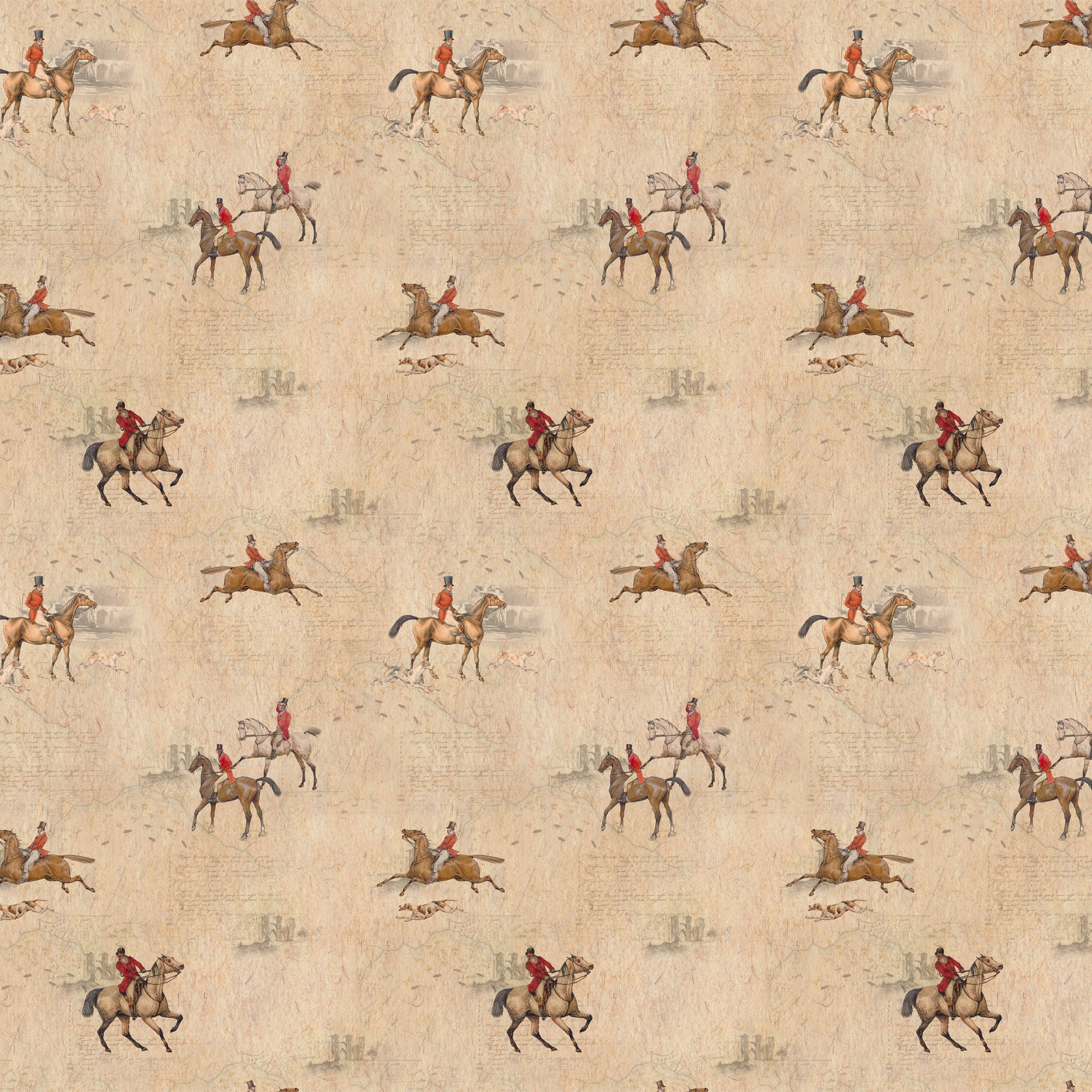 Through the Bridle Path: A vintage-inspired repeating pattern featuring English horse riders and
equestrian details