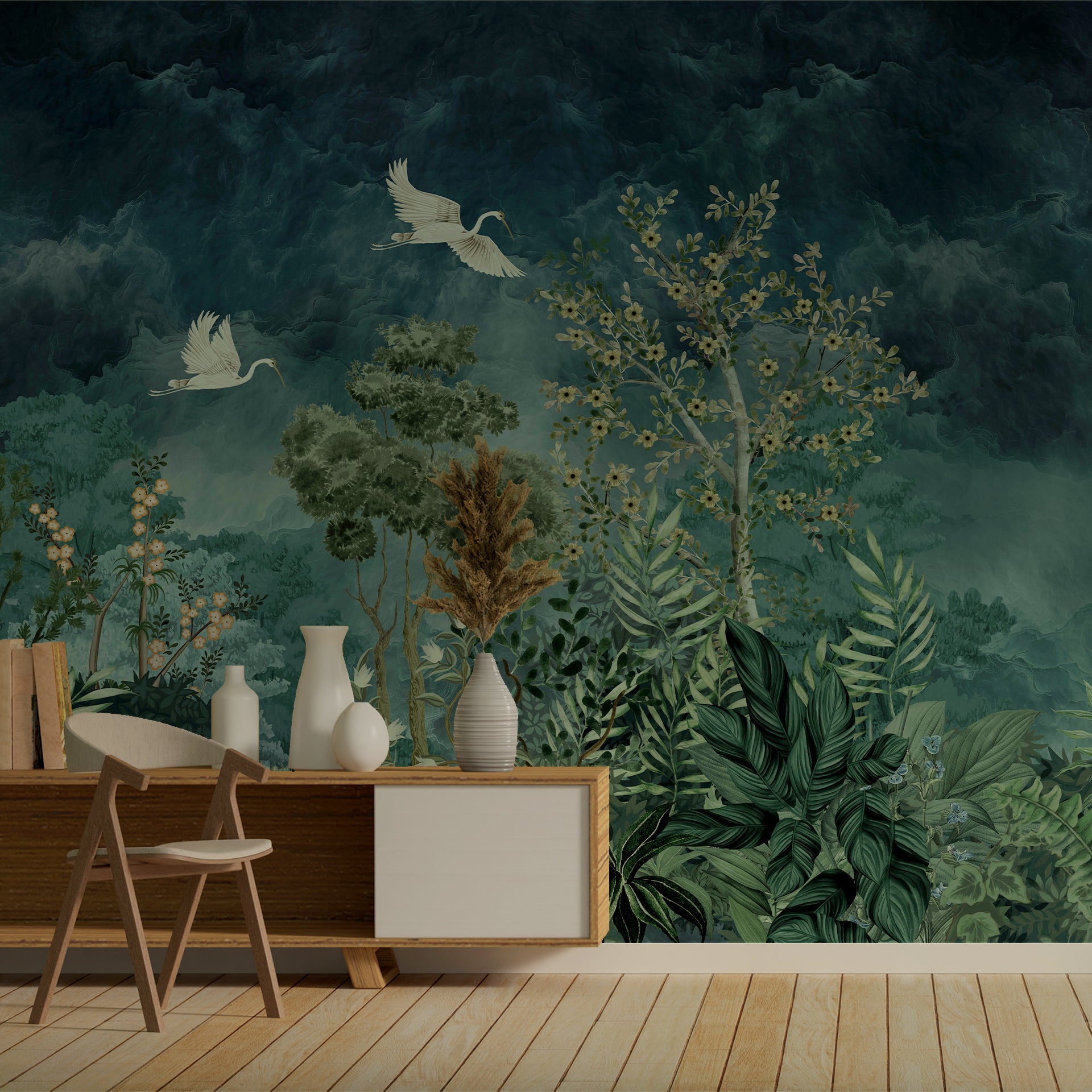 Edens Flight: Dense Jungle with Birds in Lush Tropical Foliage