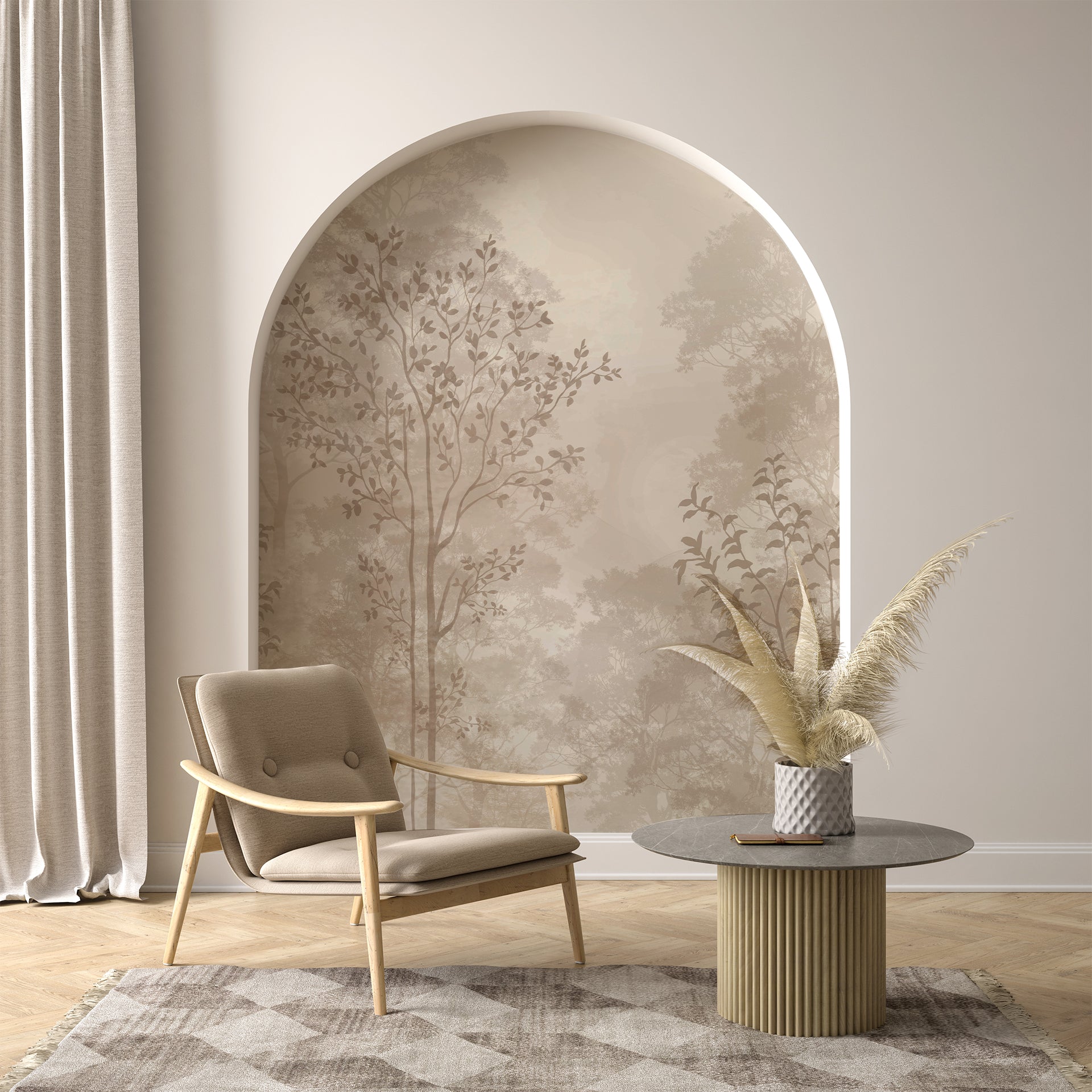 Forest Silhouttes: Soft wallpaper in Warm Beige Tones Creating Calm Natural Background