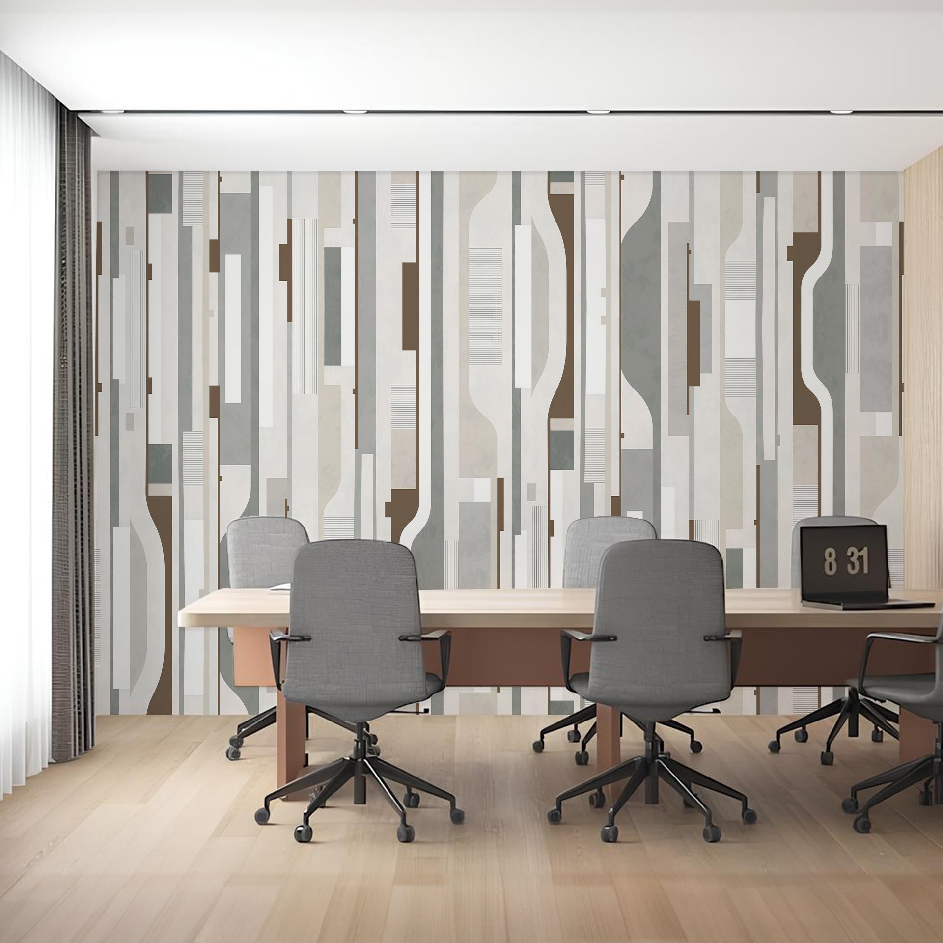 Abstract-Neutral: Geometric Pattern Wall Art With Vertical Stripes In Neutral Tones