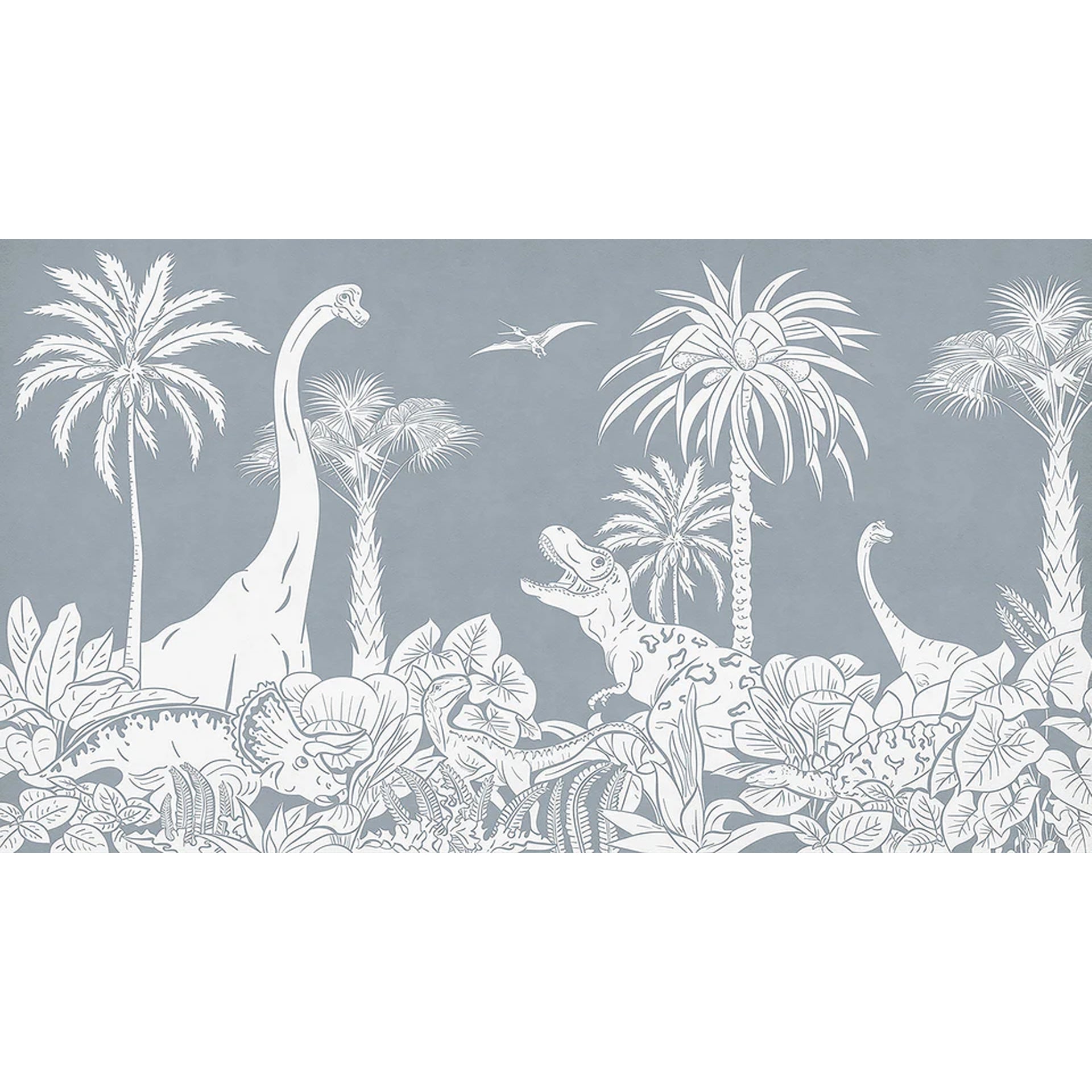 Dino-Joy: Prehistoric Dinosaurs And Palm Trees In White Silhouette