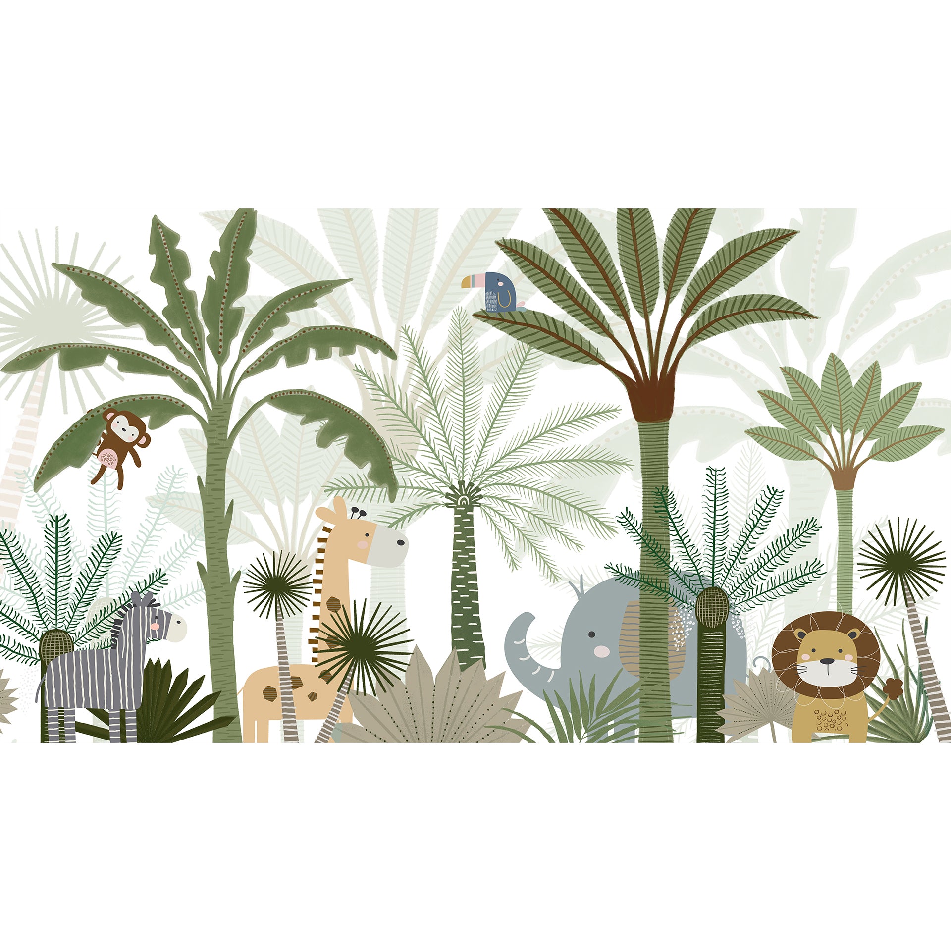 Jungle-Joy: Whimsical Jungle Animals in Lush Tropical Forest With Palm Trees