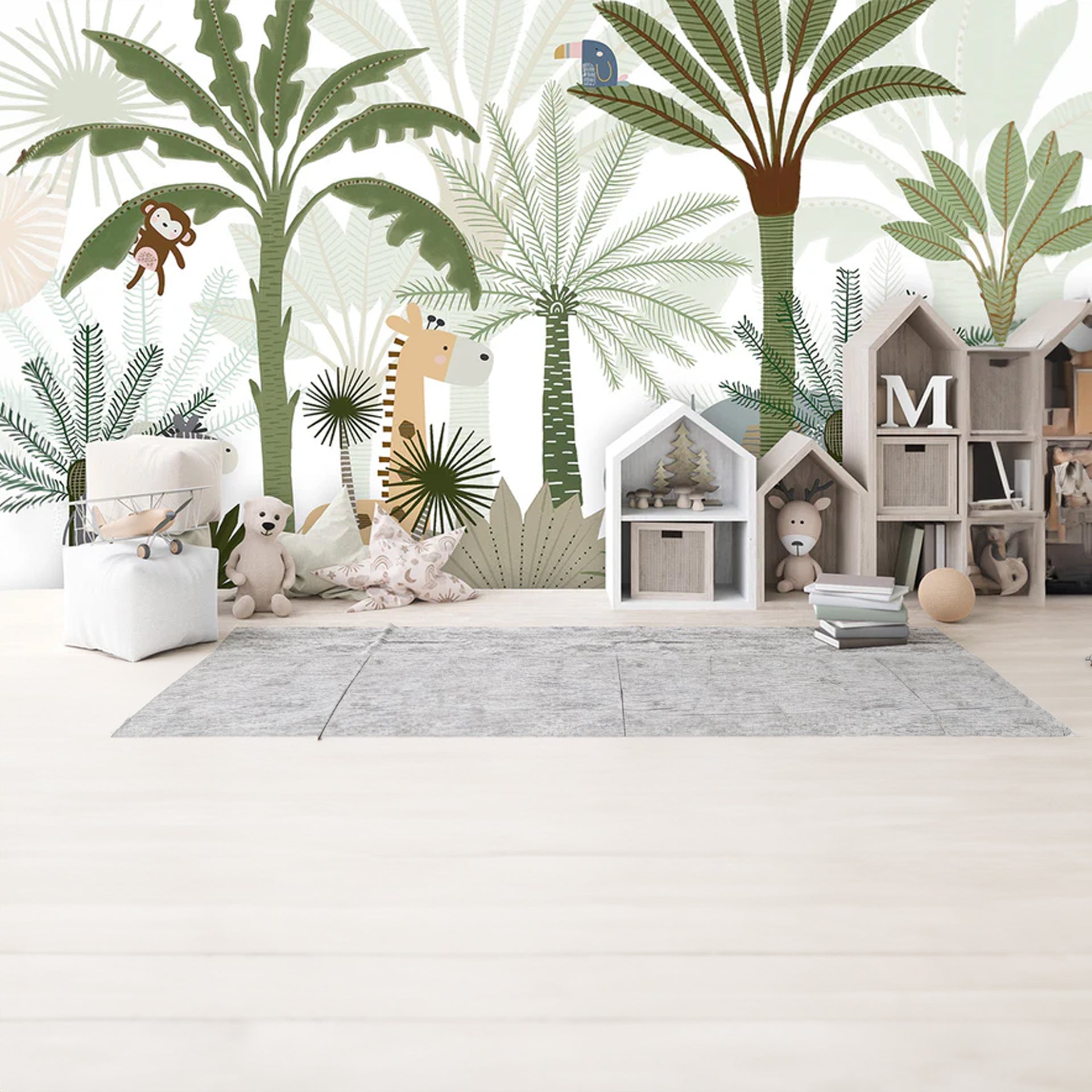 Jungle-Joy: Whimsical Jungle Animals in Lush Tropical Forest With Palm Trees