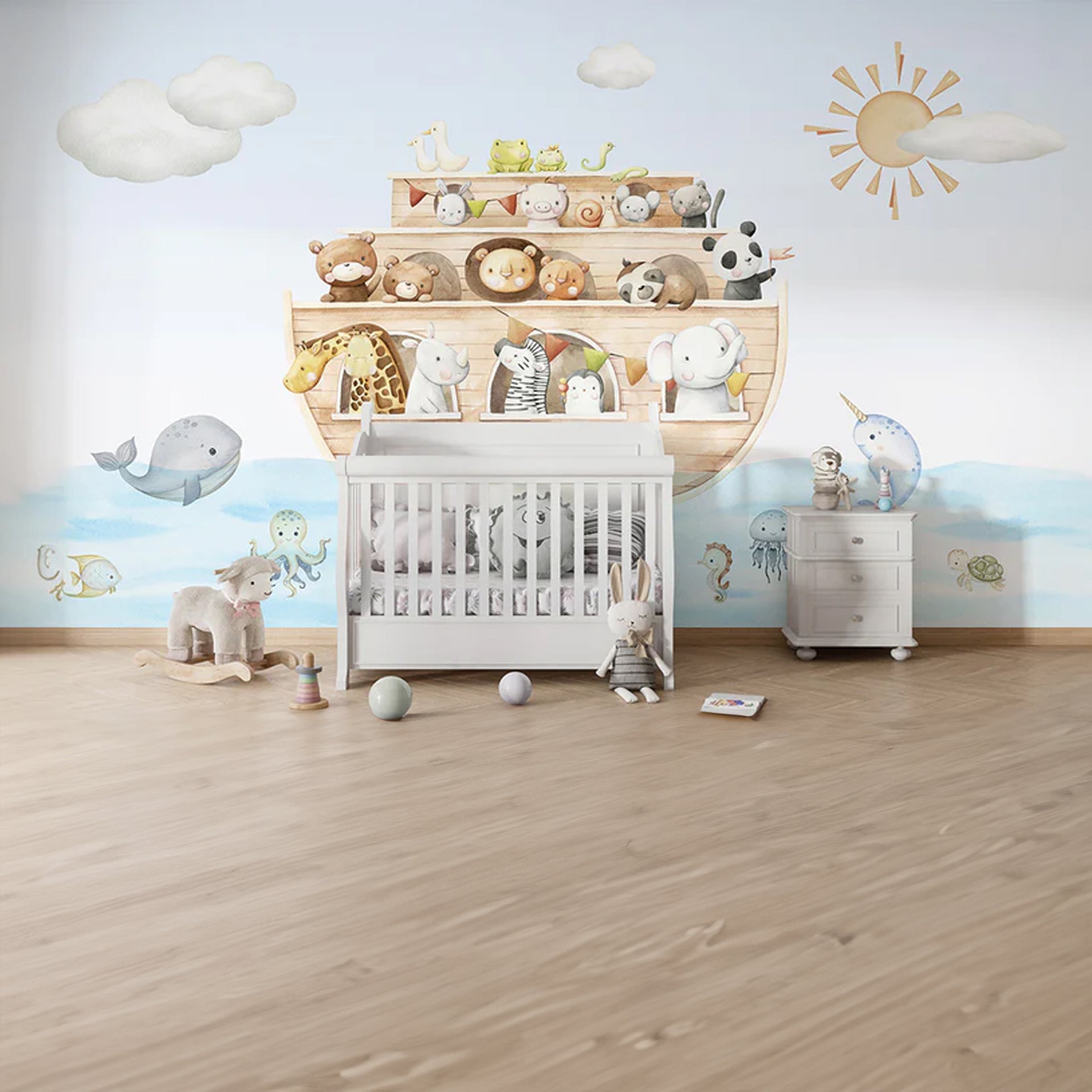 Noah's- Journey: Whimsical Animal Parade On A Wooden Ark Filled With Pets And Friends At Sea