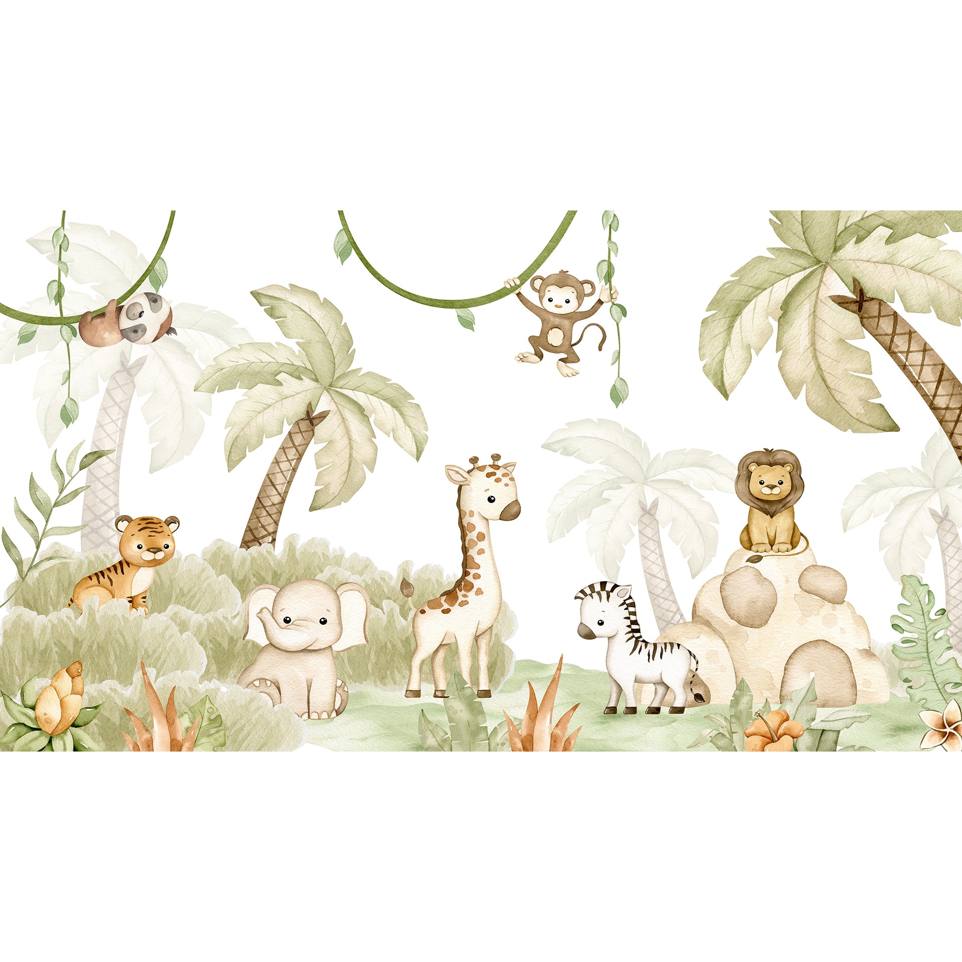 Savannah-Joy: A Cute Safari Scene With Tigers, Elephants, Giraffes, And Monkeys