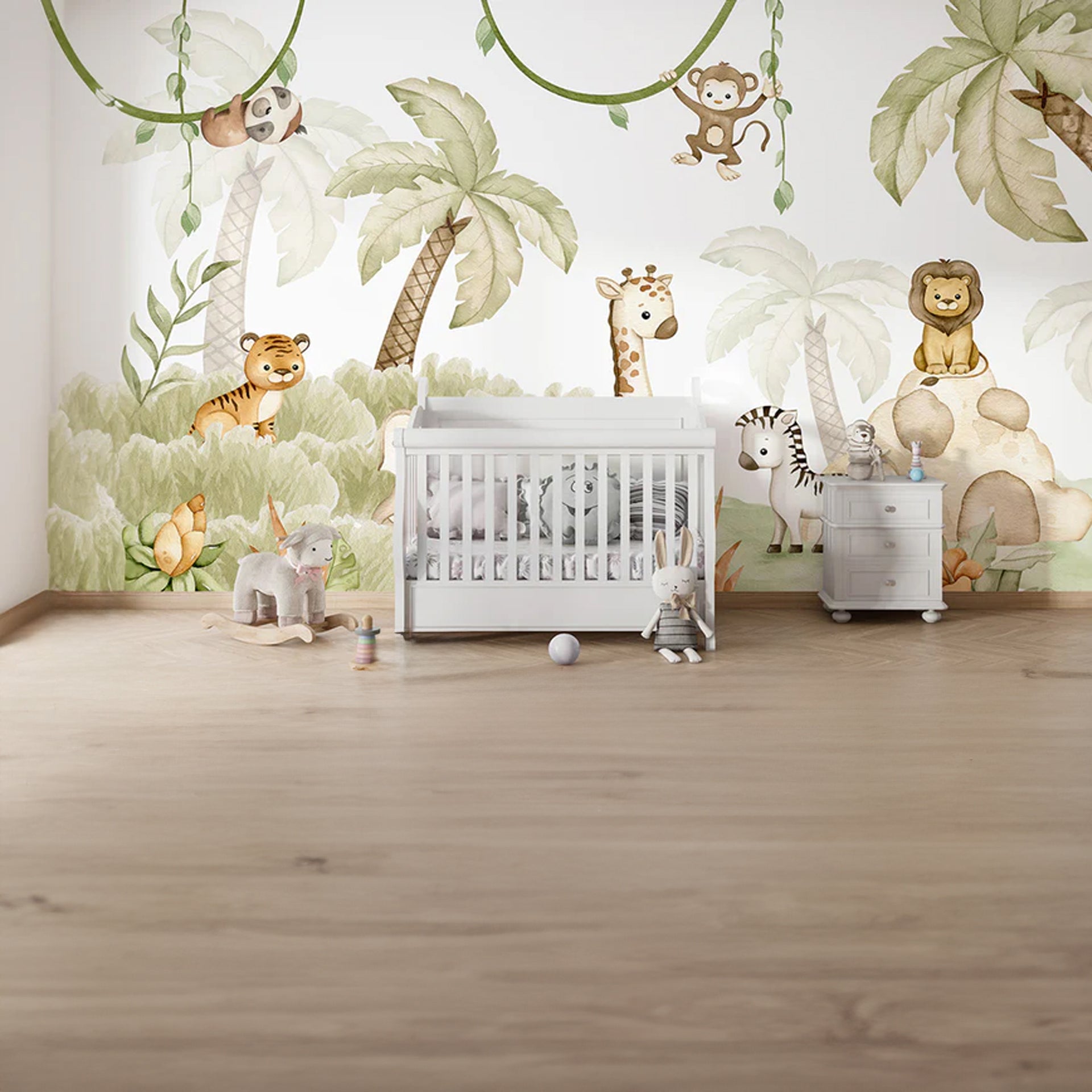 Savannah-Joy: A Cute Safari Scene With Tigers, Elephants, Giraffes, And Monkeys