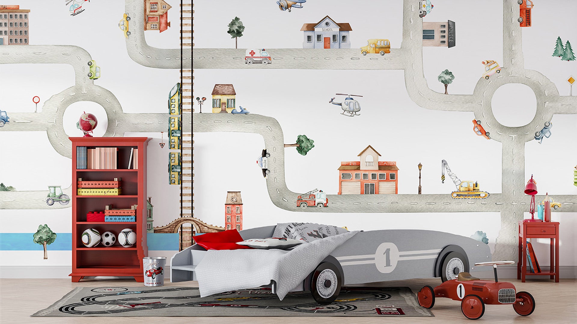 city of vehicles wallpaper for kids room