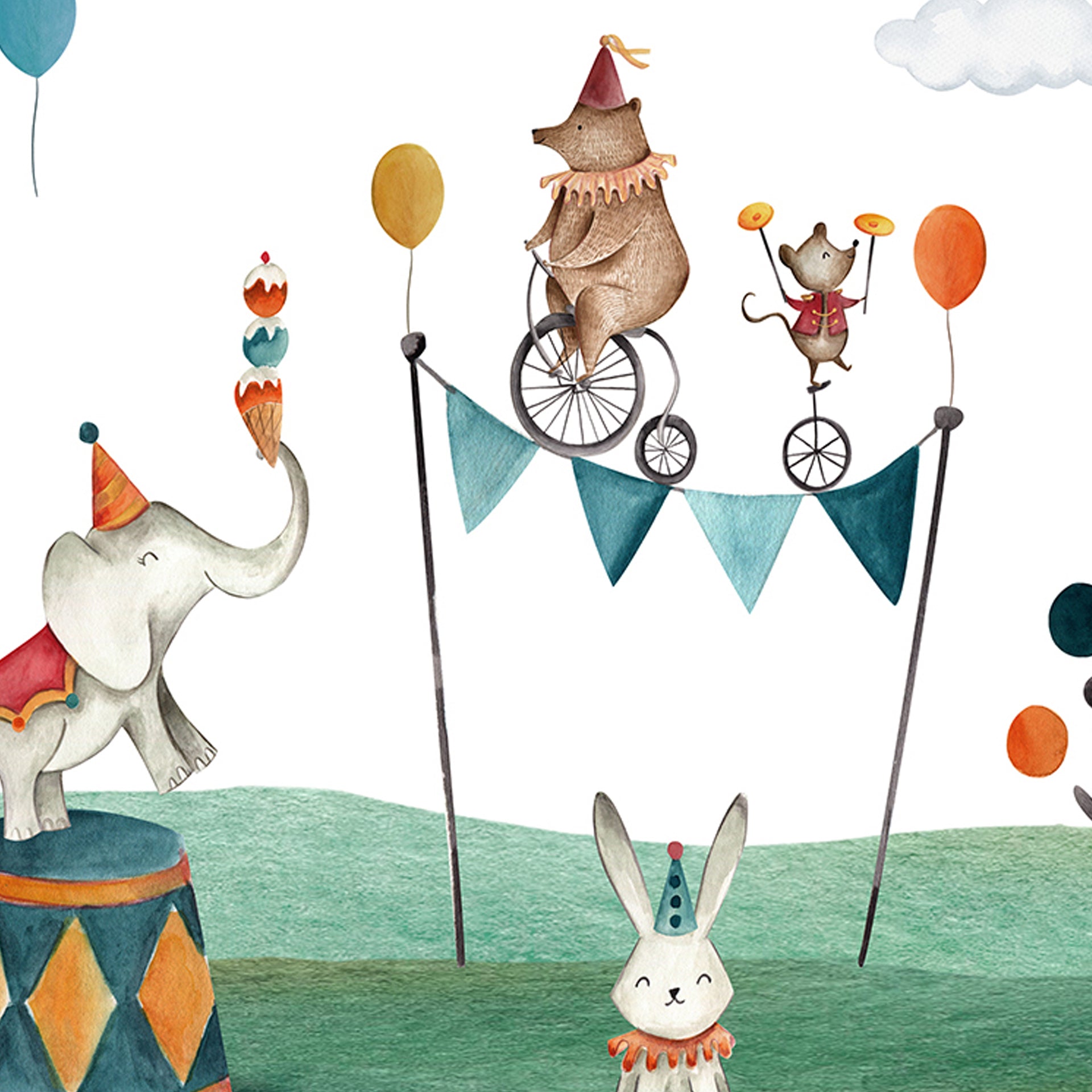 Crazy-Circus: Whimsical Wallpaper With Animals, Balloons, Banners, Ferris Wheel And Tent
