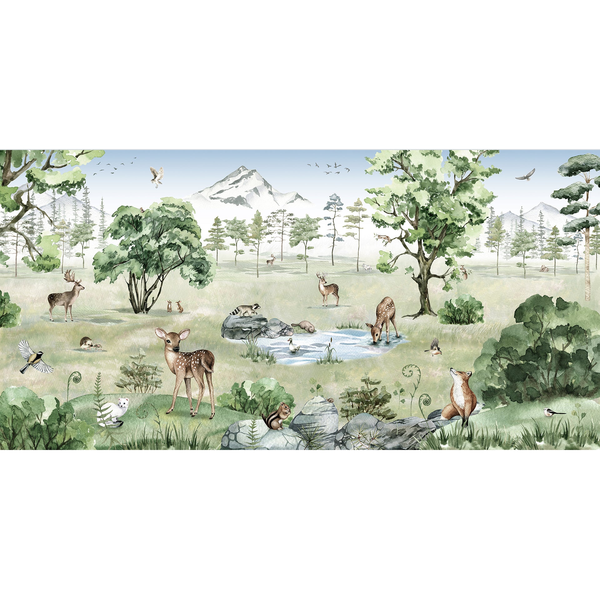 Deer-Forest: Peaceful Forest Wallpapaer With Deer, Birds, in a Lush Nature Landscape