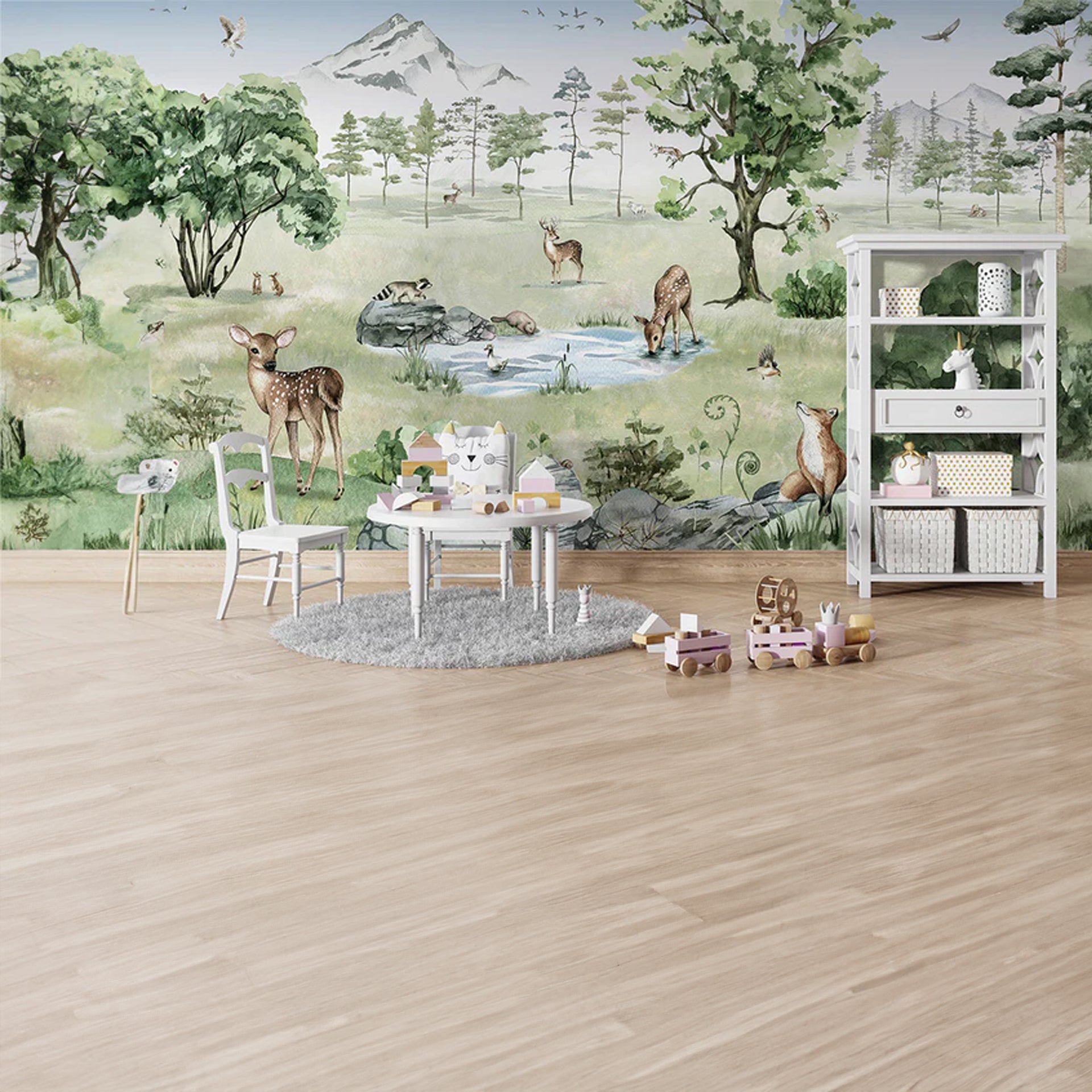 Deer-Forest: Peaceful Forest Wallpapaer With Deer, Birds, in a Lush Nature Landscape