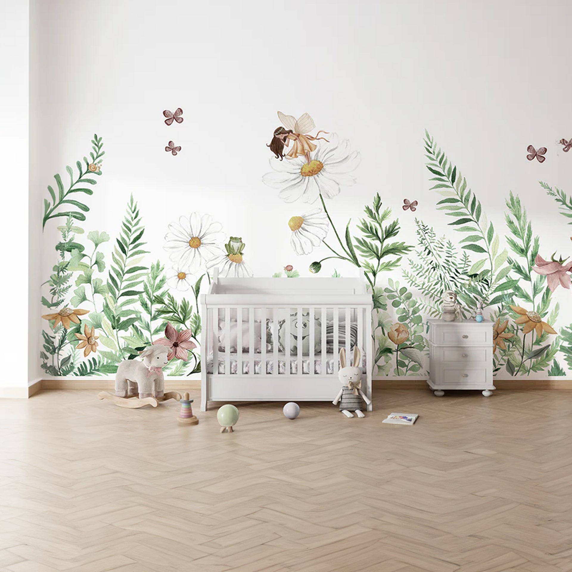 Fairy-Garden: Beautiful Watercolor Flowers and fairy With Daisies, Ferns, and Butterflies