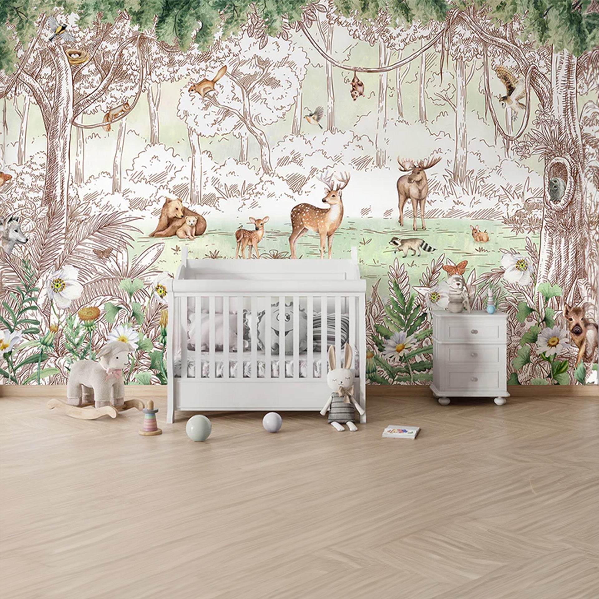 Forest-Friends: Tranquil Forest Wallpaper With Deer, Rabbits, Foxes