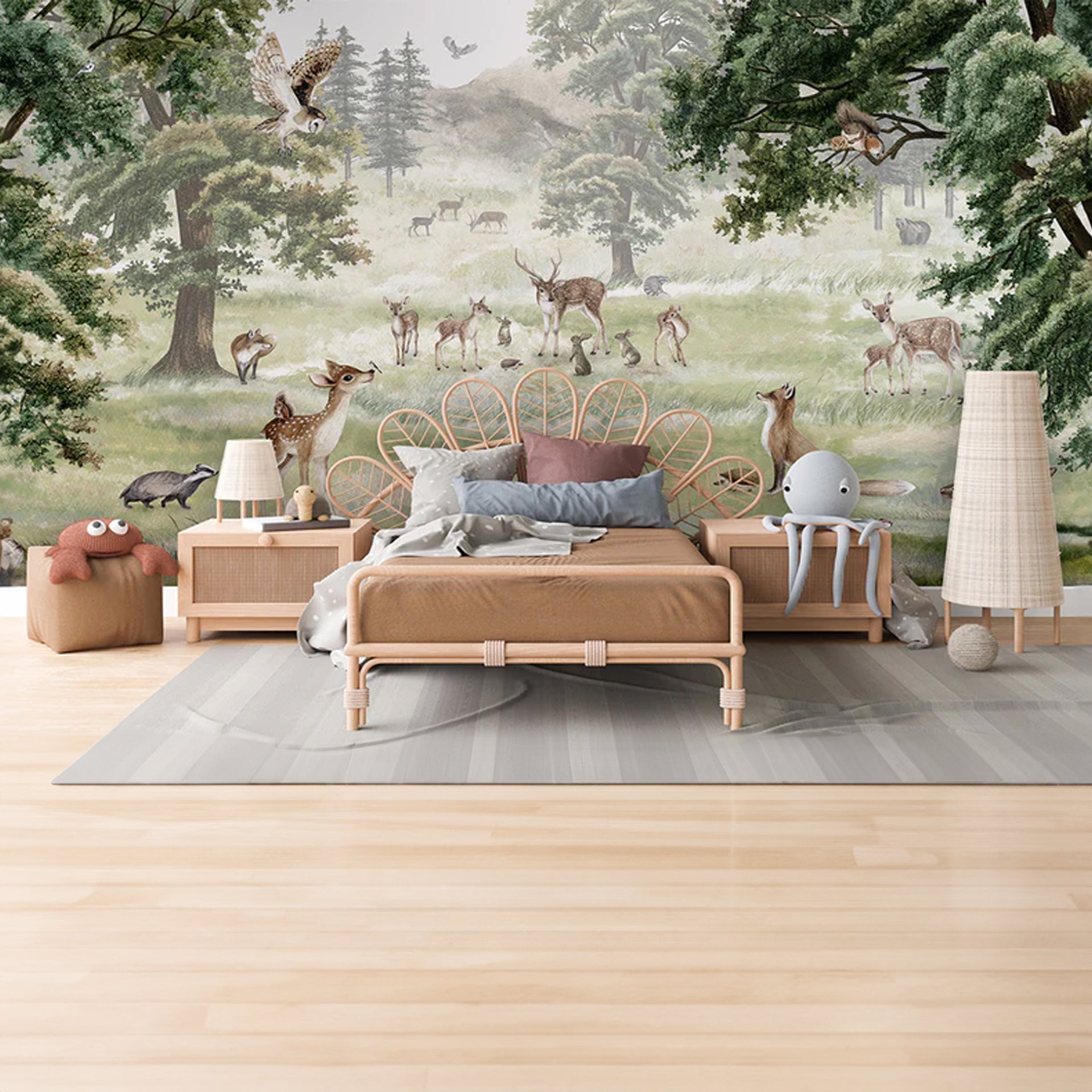 Forest-Fun: Peaceful WildlifeWallpaper With Deer, Rabbits, Squirrels and Birds in Lush Green Woods