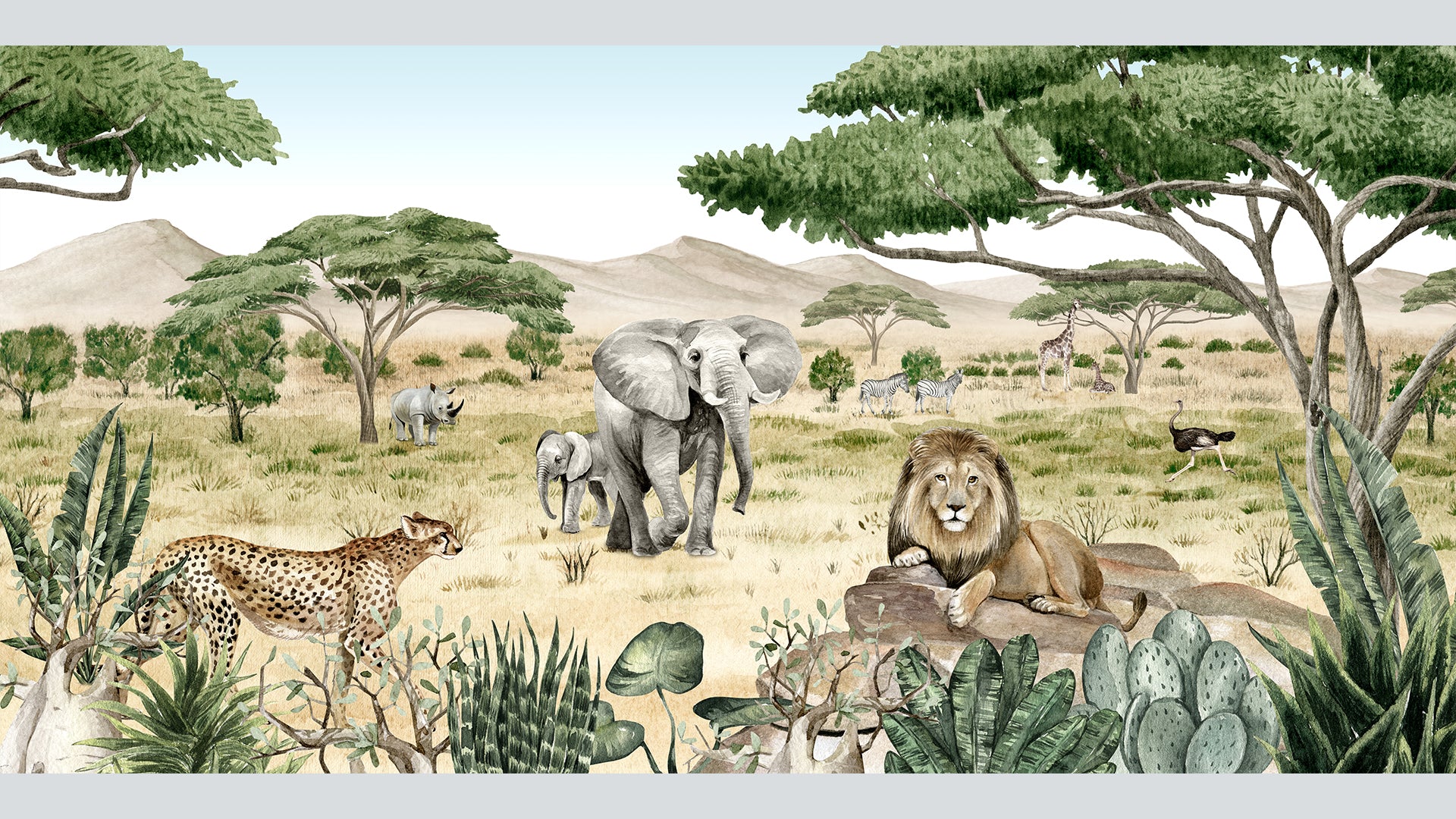 Savannah animals kids room wallpaper