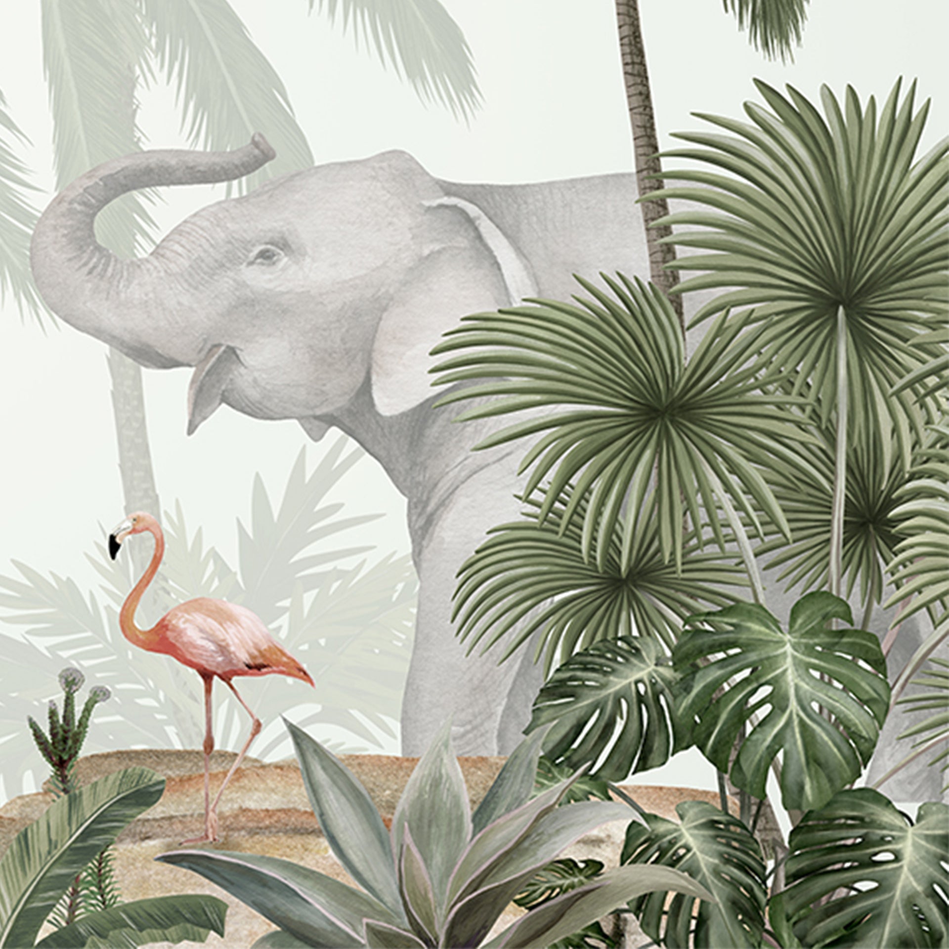 Tropical-Jive: Tropical Wallpaper With Giraffe, Elephant, Tiger, Leopard, Monkeys