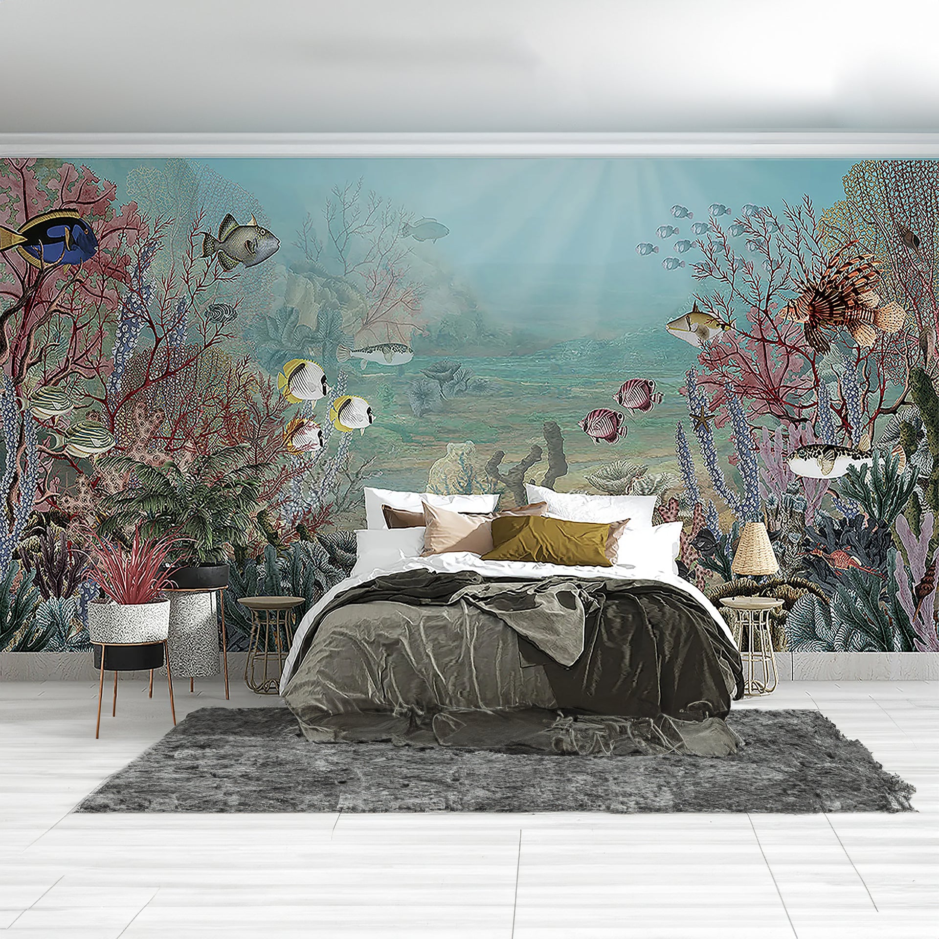 Coral Reef Wallpaper for Walls with fishes and sea plants