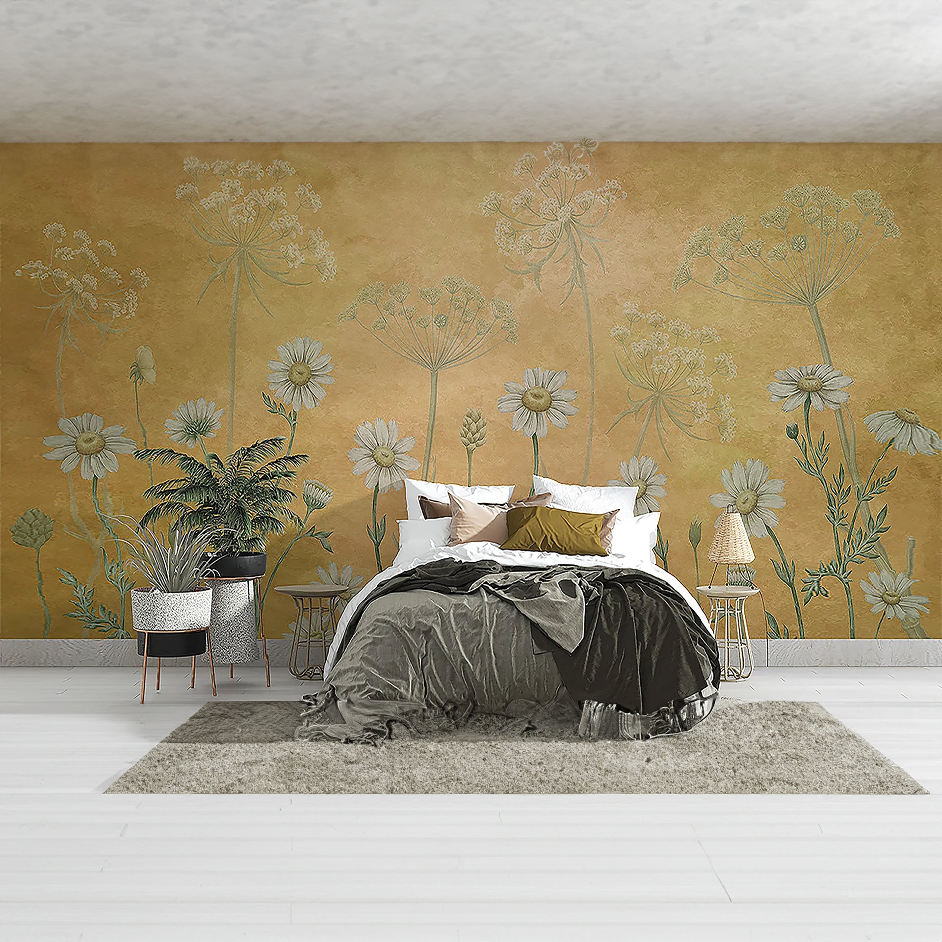 Vintage Golden Field Wildflower Wallpaper for Walls