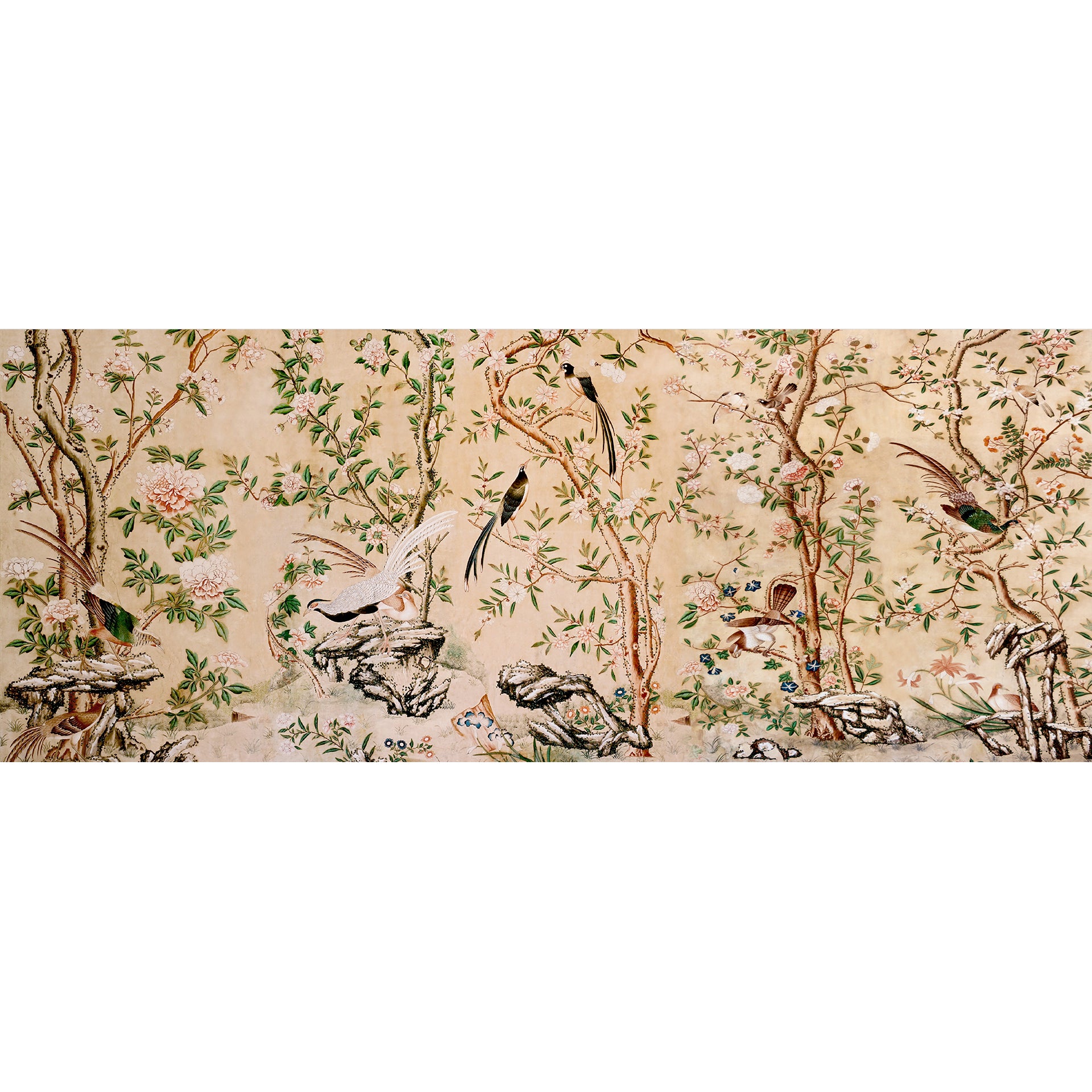Japanese trees & birds chinoiserie wallpaper