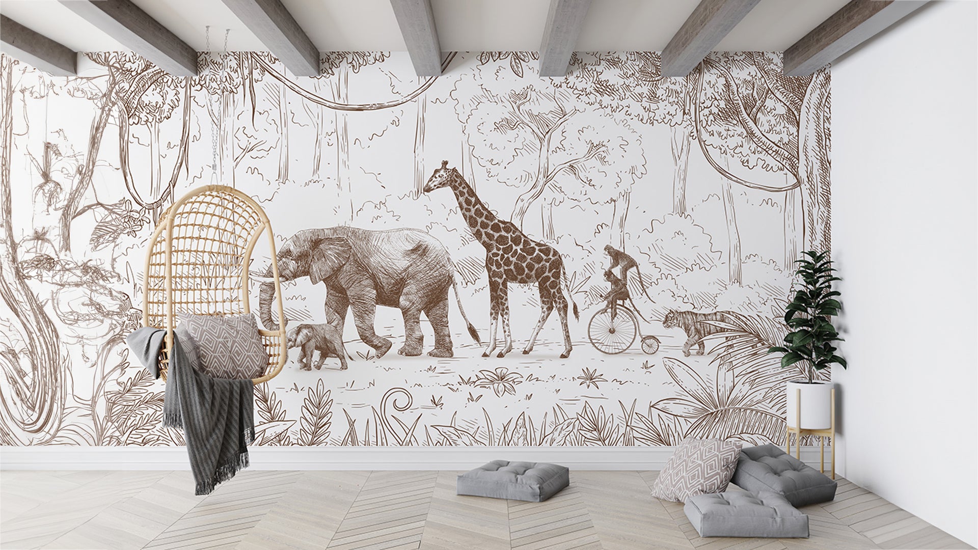 vintage animal parade wallpaper for kids room